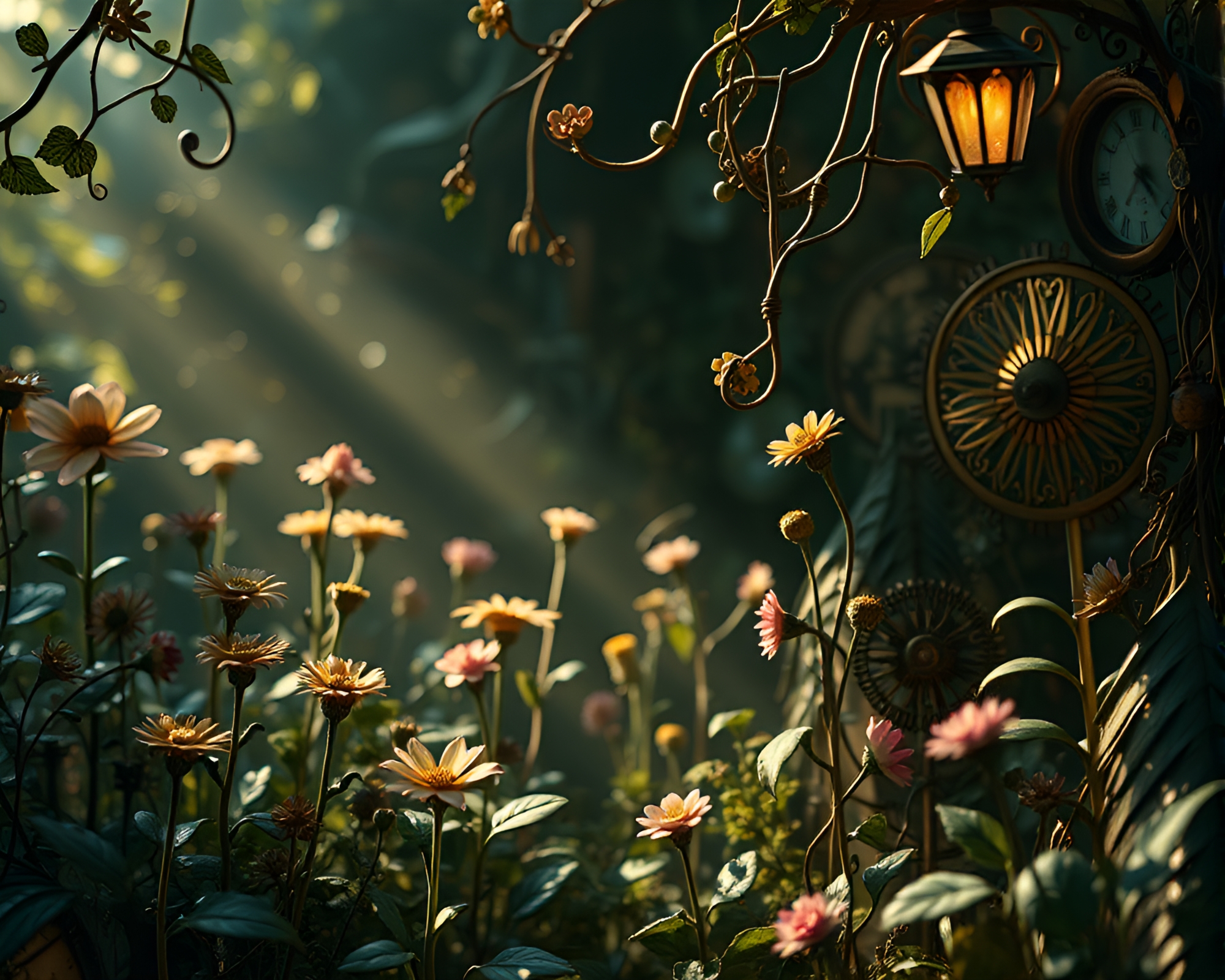 Melancholic Clockwork Garden: Elegance in Motion and Time – free AI stock image