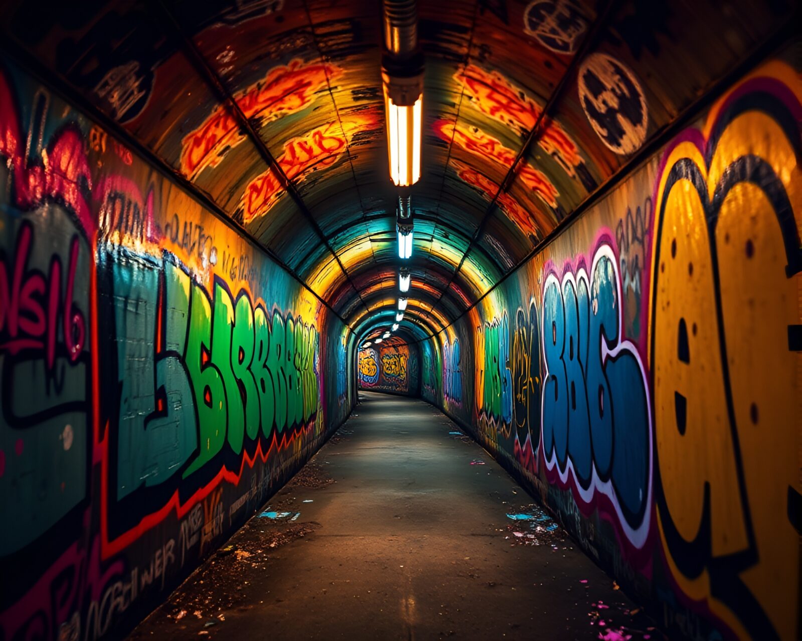 Macro photography unveil intricate details in vibrant graffiti tunnel.