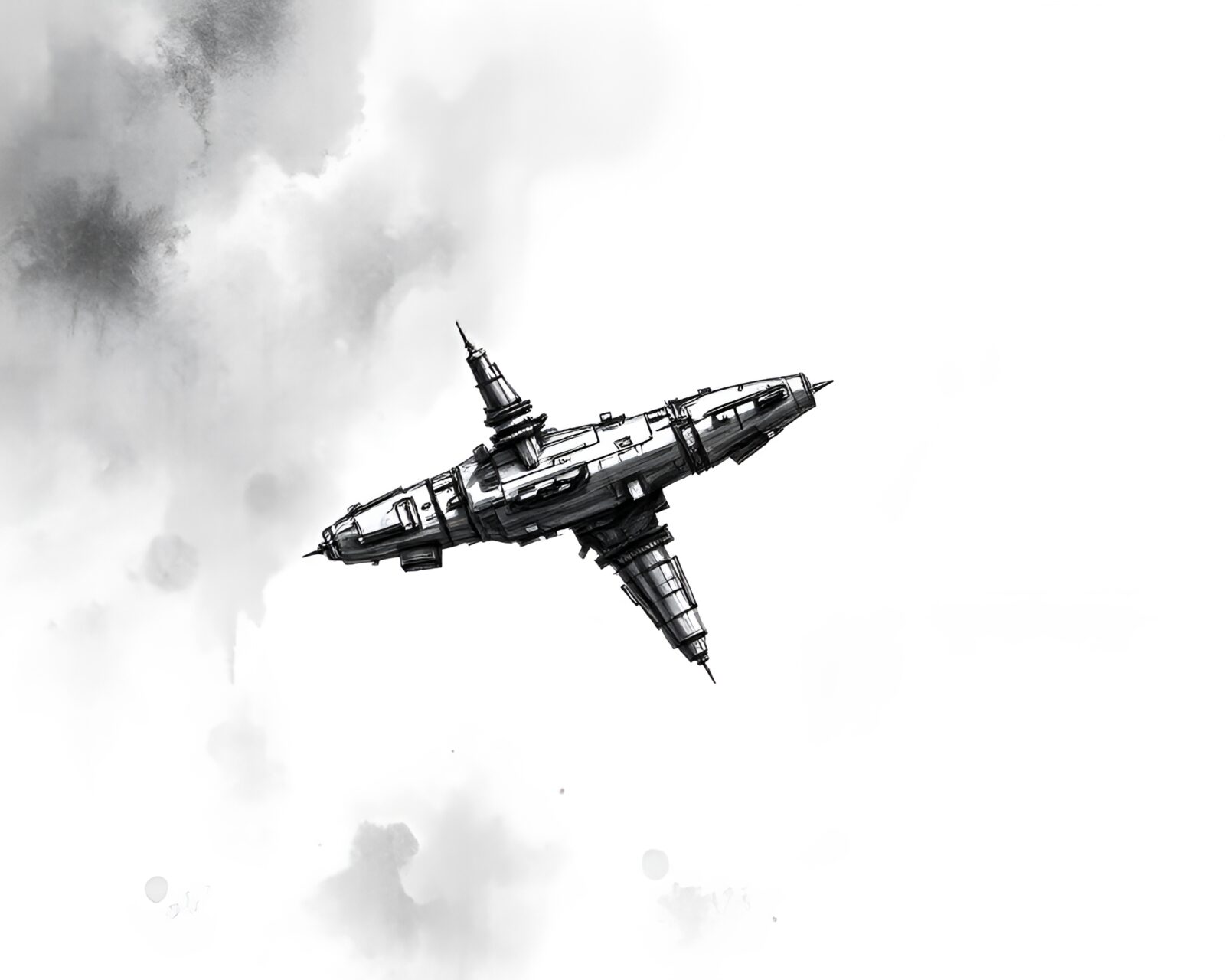 Empty space station drifting in dark sketchy atmosphere