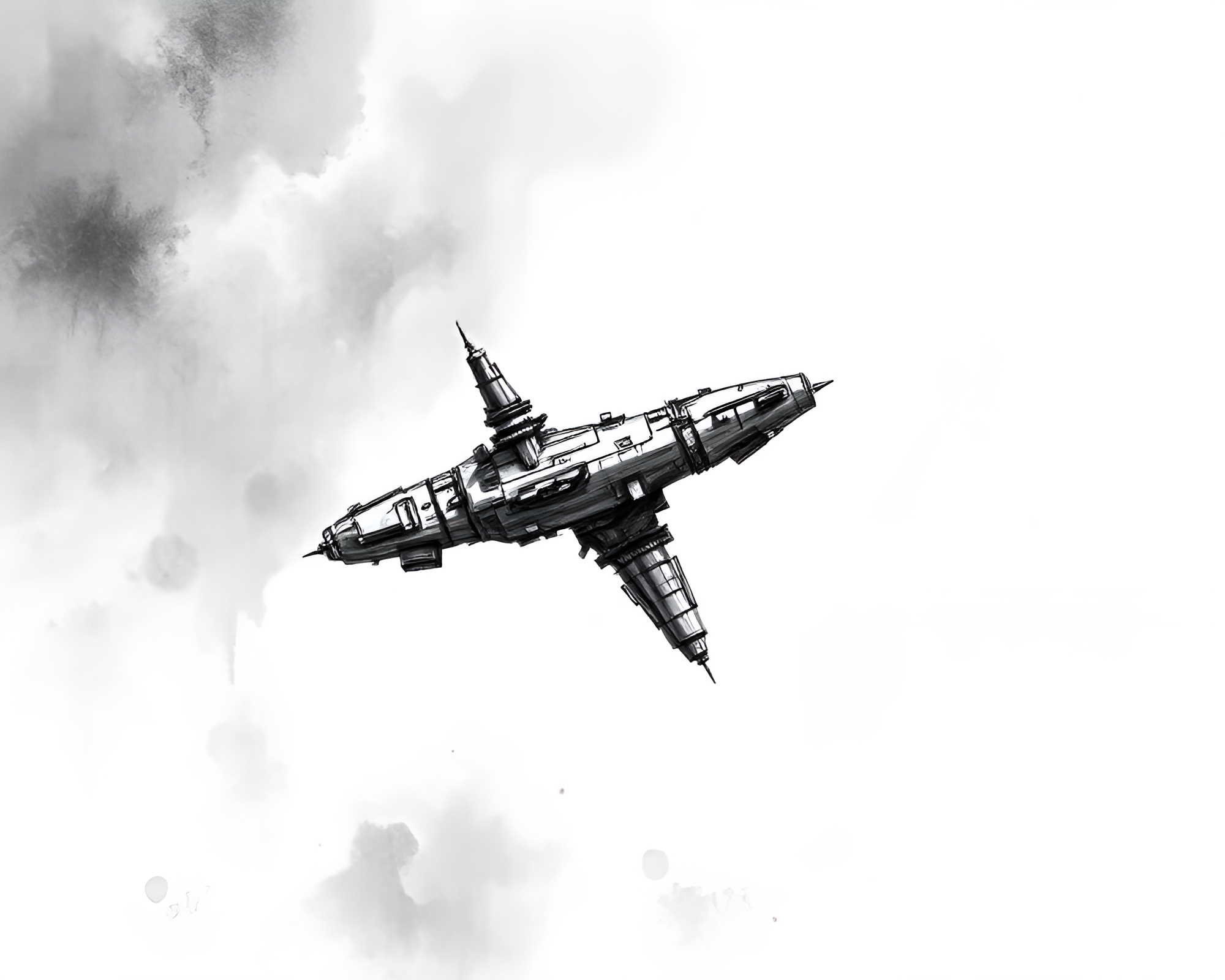 Ethereal Abandoned Space Station in Charcoal Sketch Style – free AI stock image