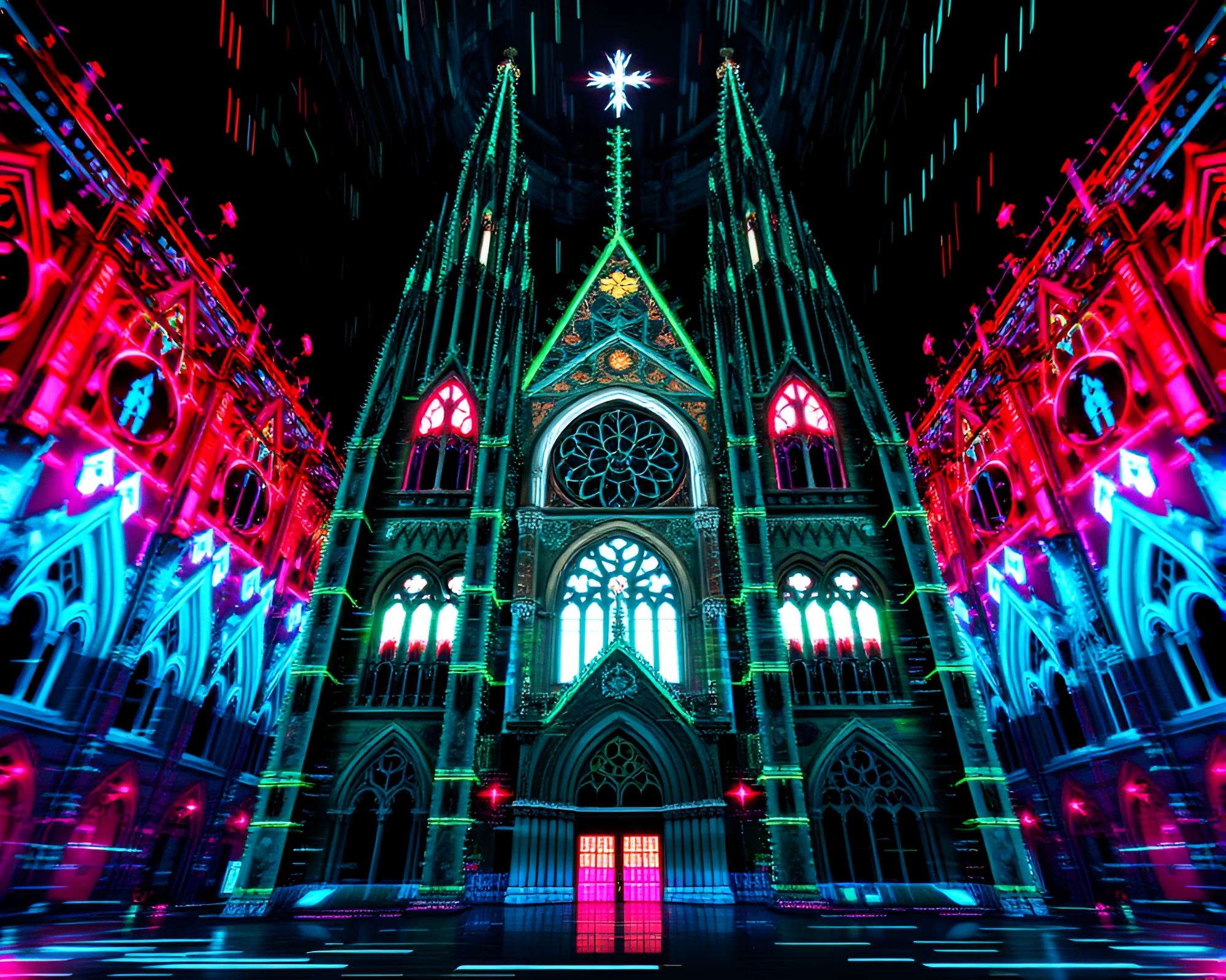 Mesmerizing Gothic Cathedral Transformed into Glitch Art Masterpiece – free AI stock image