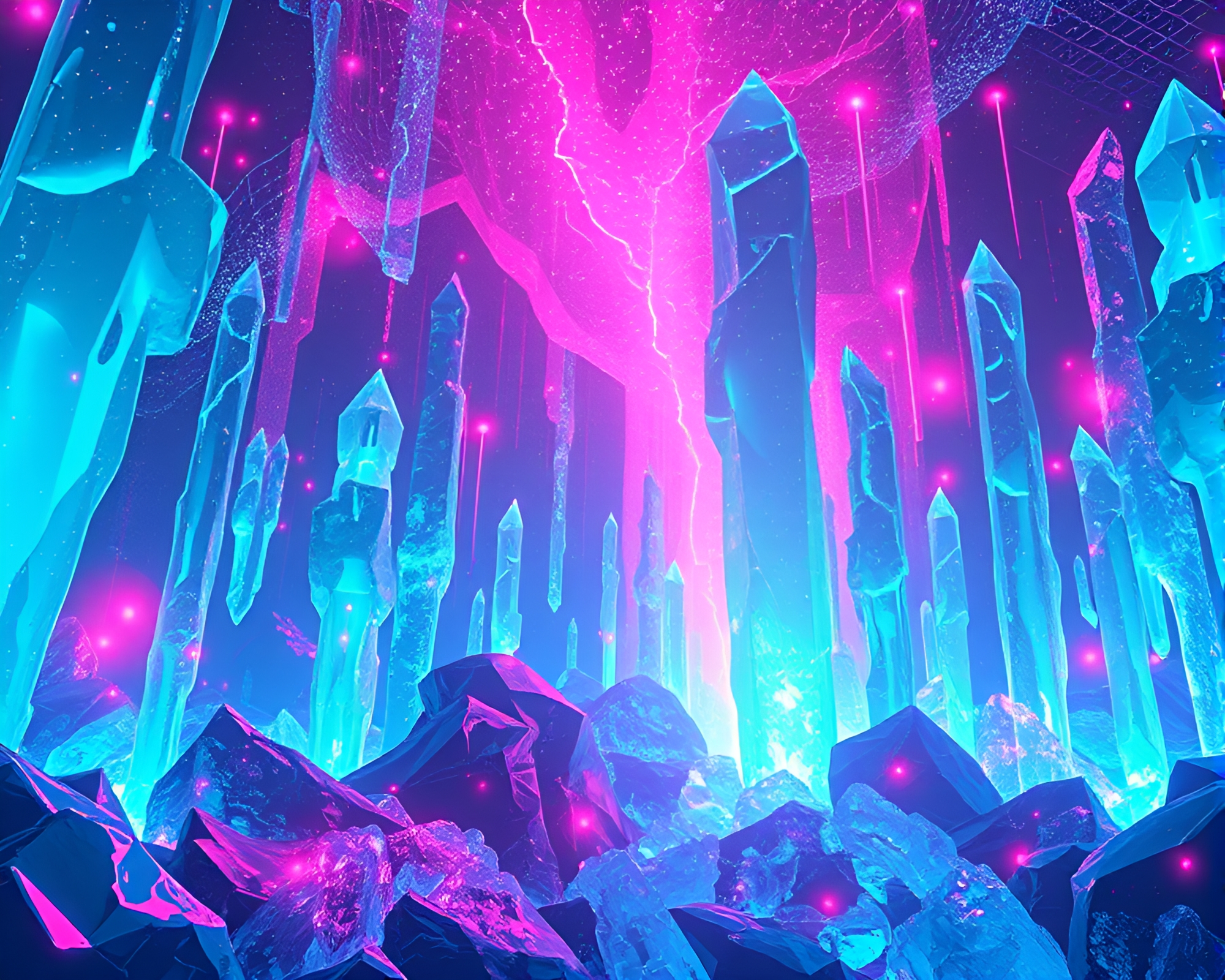 Vibrant Silicon Crystal Forest with Electrifying Light Streaks – free AI stock image