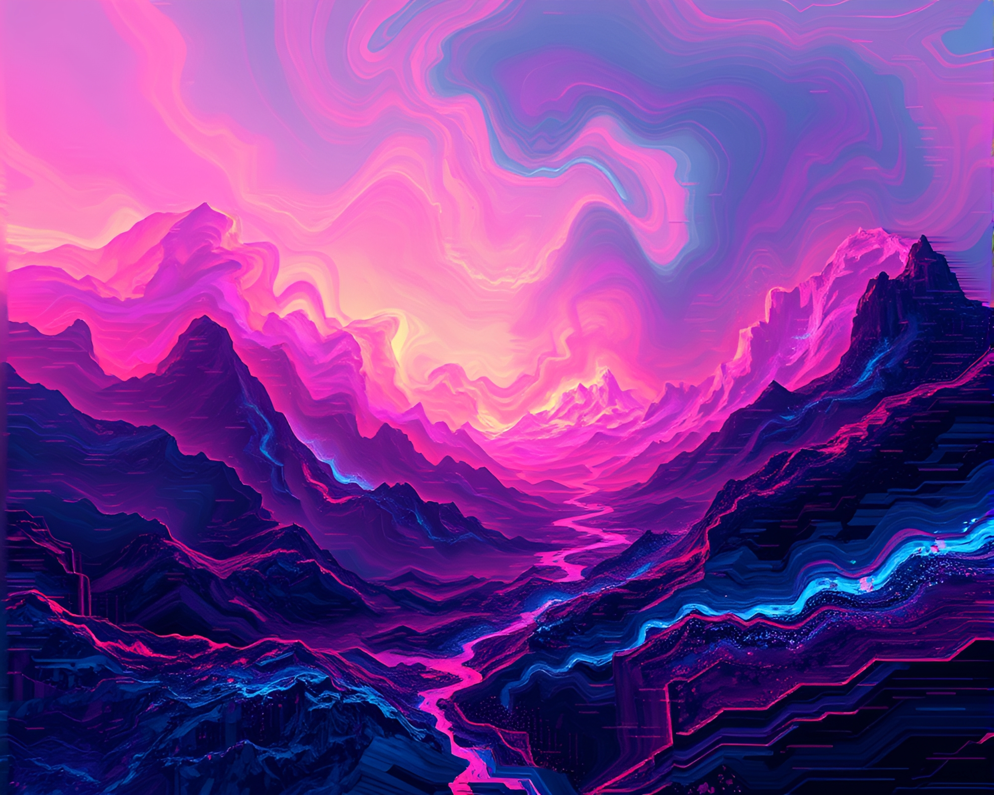 Enigmatic Glitch Realm: A Mystical Digital Landscape – free AI stock image