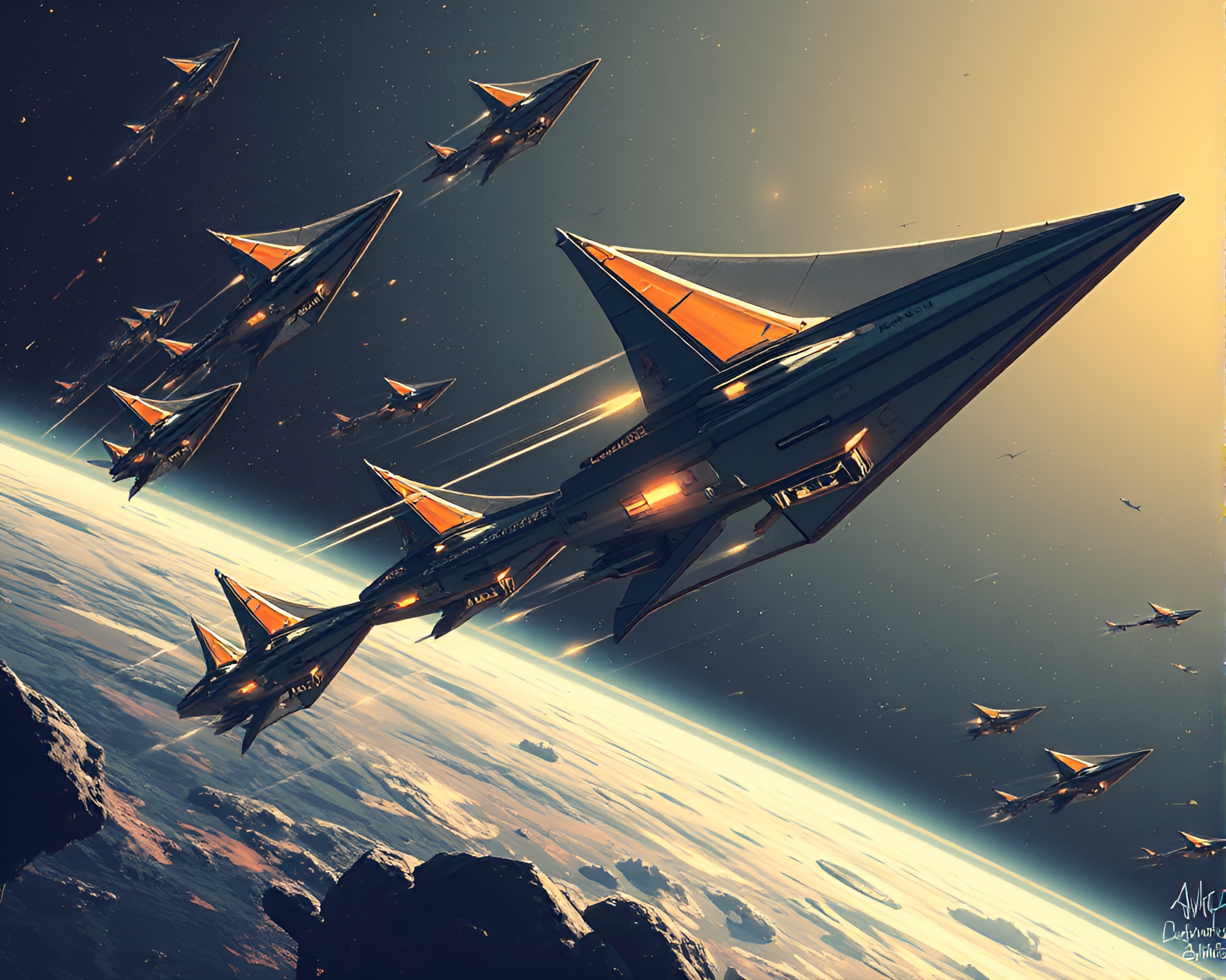 Futuristic Solar Sail Fleet: Abstract Art Cosmos Journey – free AI stock image