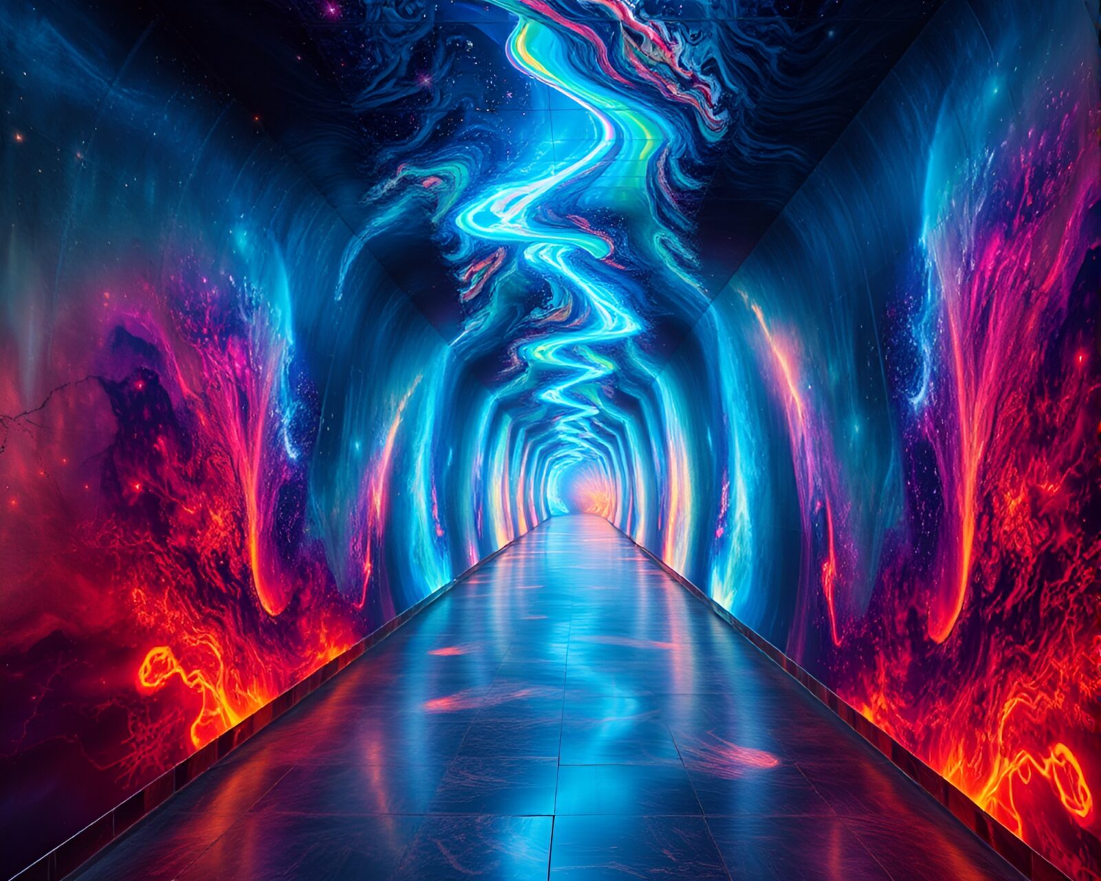 Soothing and mysterious corridor mural with vibrant colors