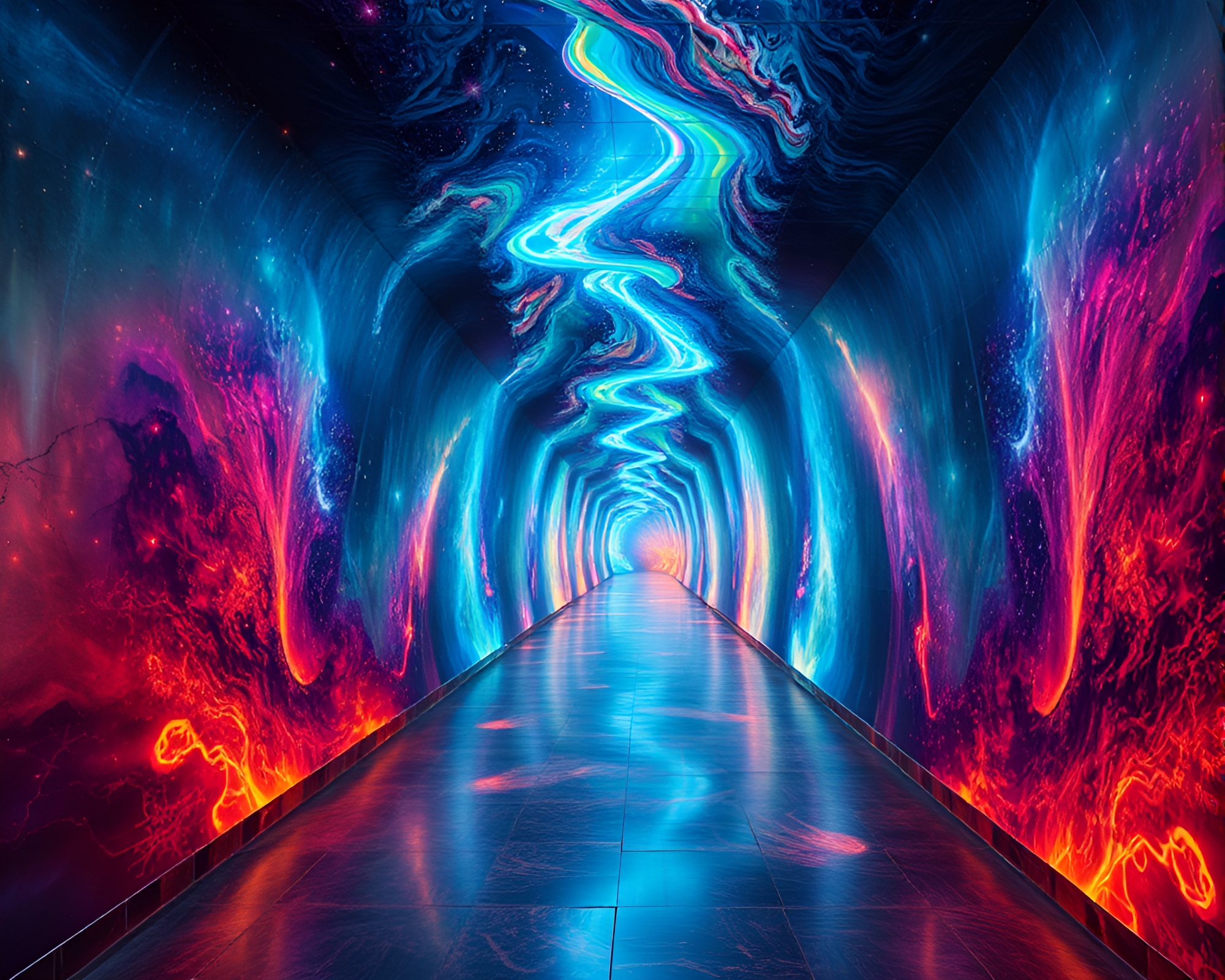 Tranquil Time-Warp Corridor Mural – free AI stock image