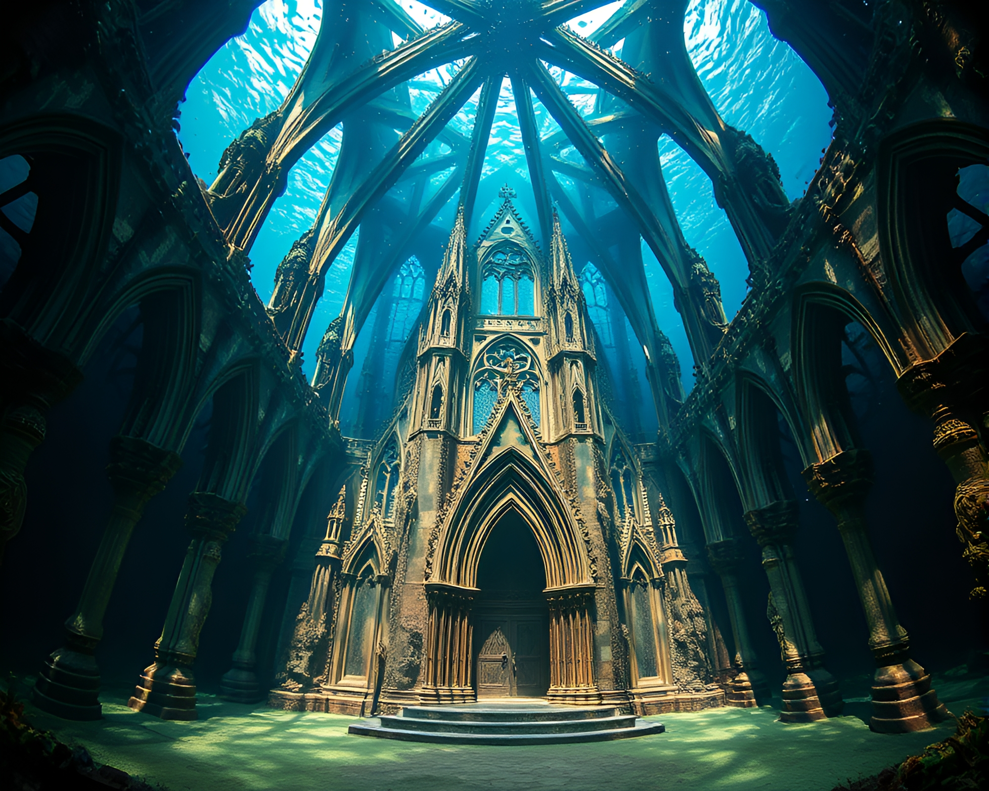 Enchanting Underwater Cathedral Radiating Mystical Elegance – free AI stock image