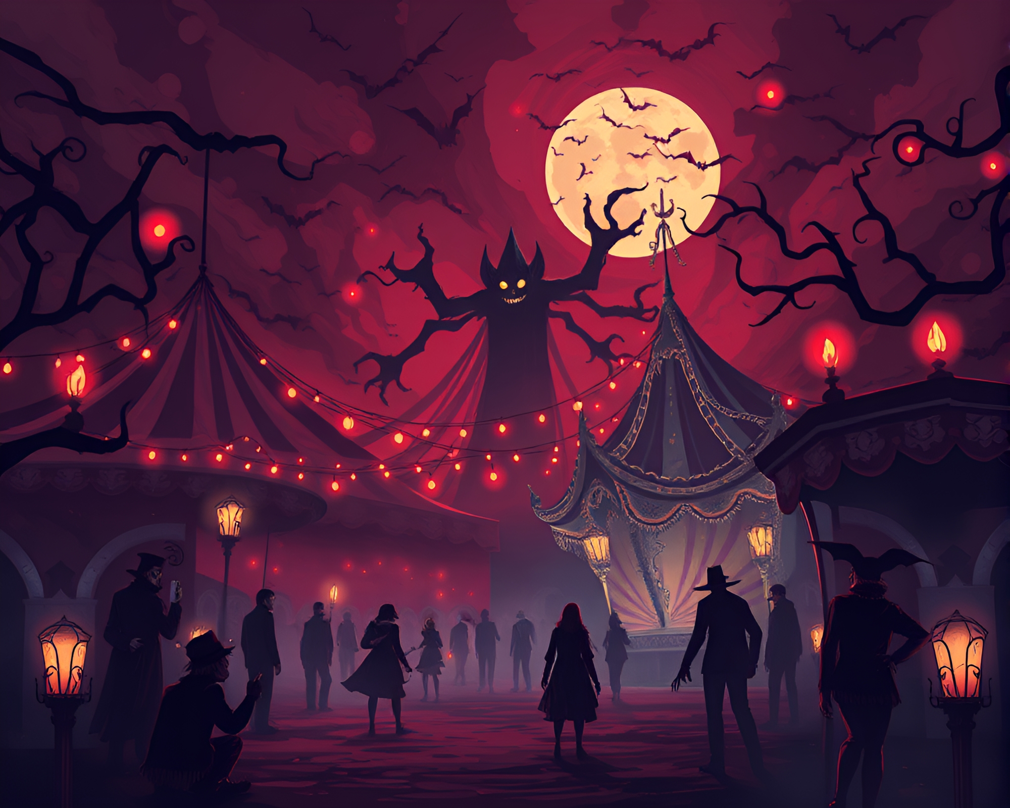 Sinister Spectral Carnival: Haunting Vector Illustration – free AI stock image