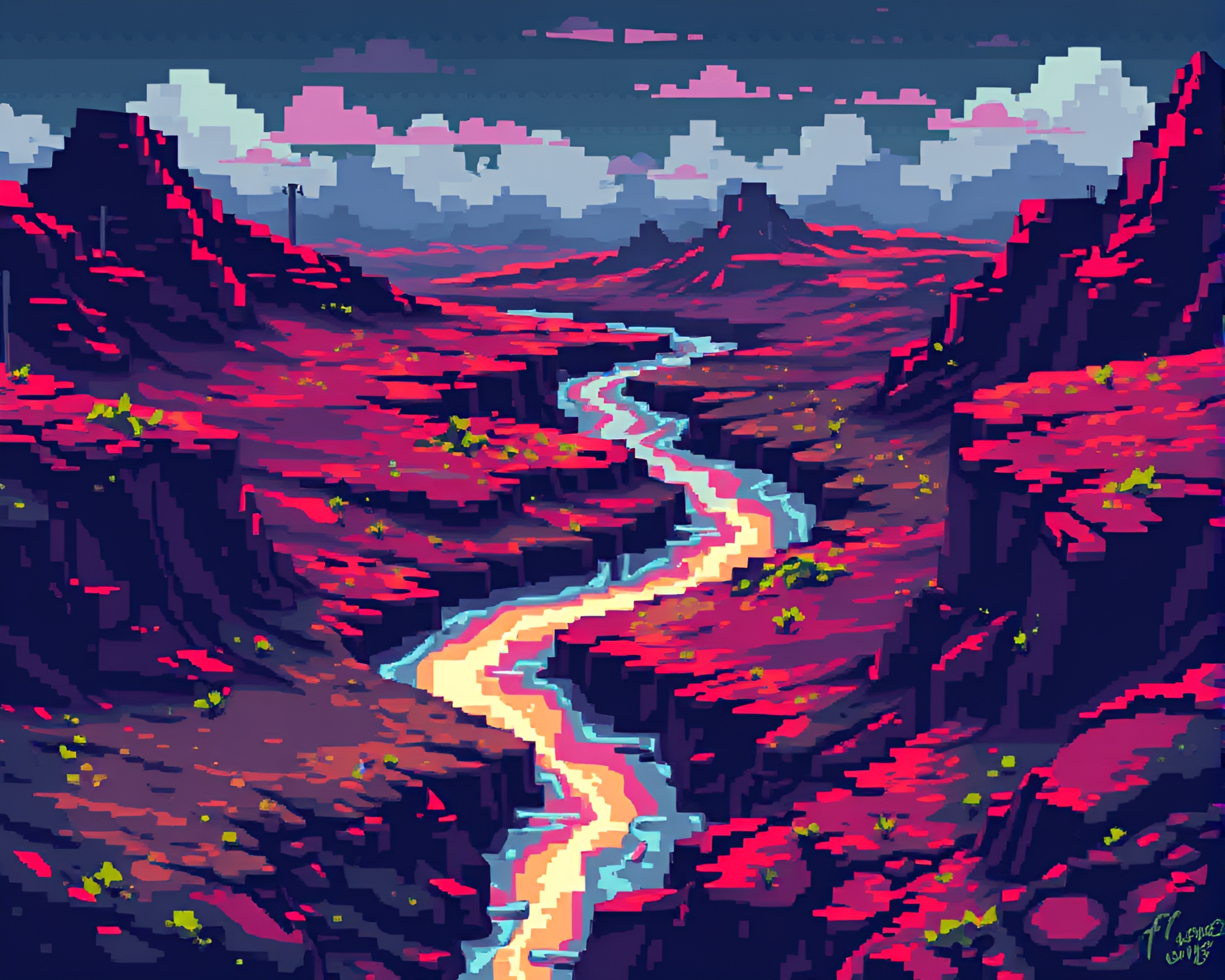 Pixelated Mercury River in Ominous Glitch Landscape Art – free AI stock image