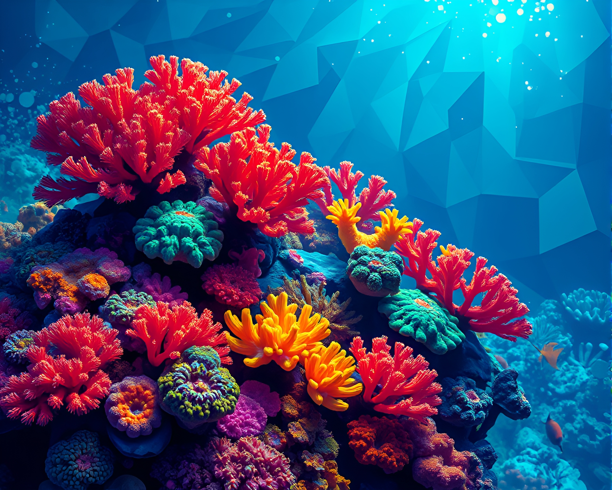 Mesmerizing Bioluminescent Coral Reef in Cubist Splendor – free AI stock image