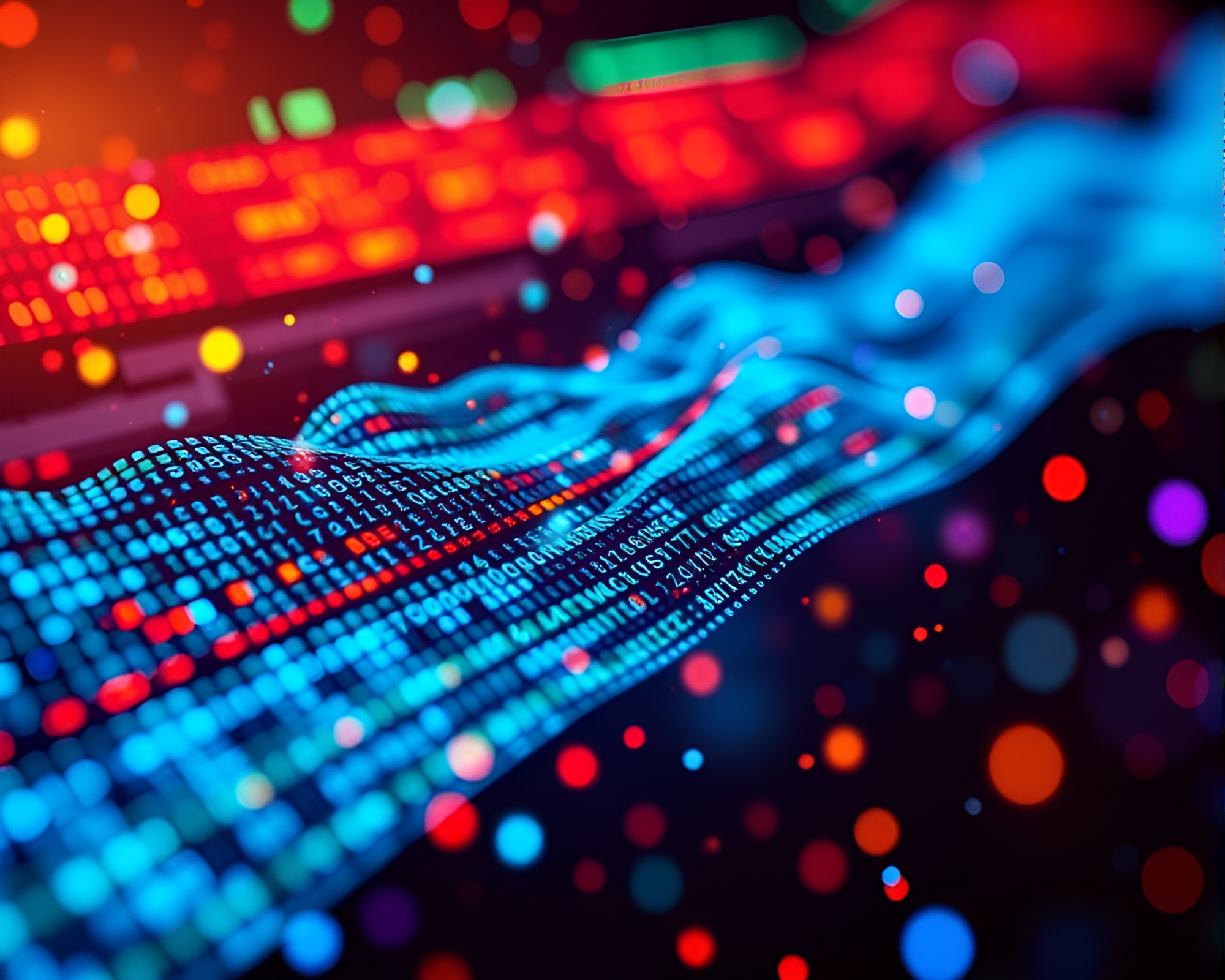 Vibrant Digital Data Stream Playfully Interacts with Stock Photo – free AI stock image