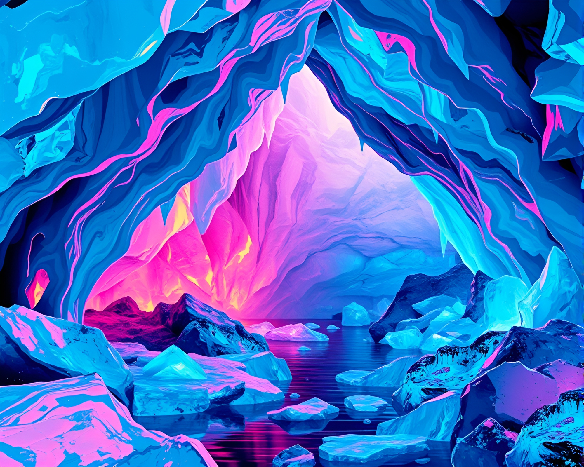 Dazzling Pop Art Ice Cavern With Prism Formations – free AI stock image