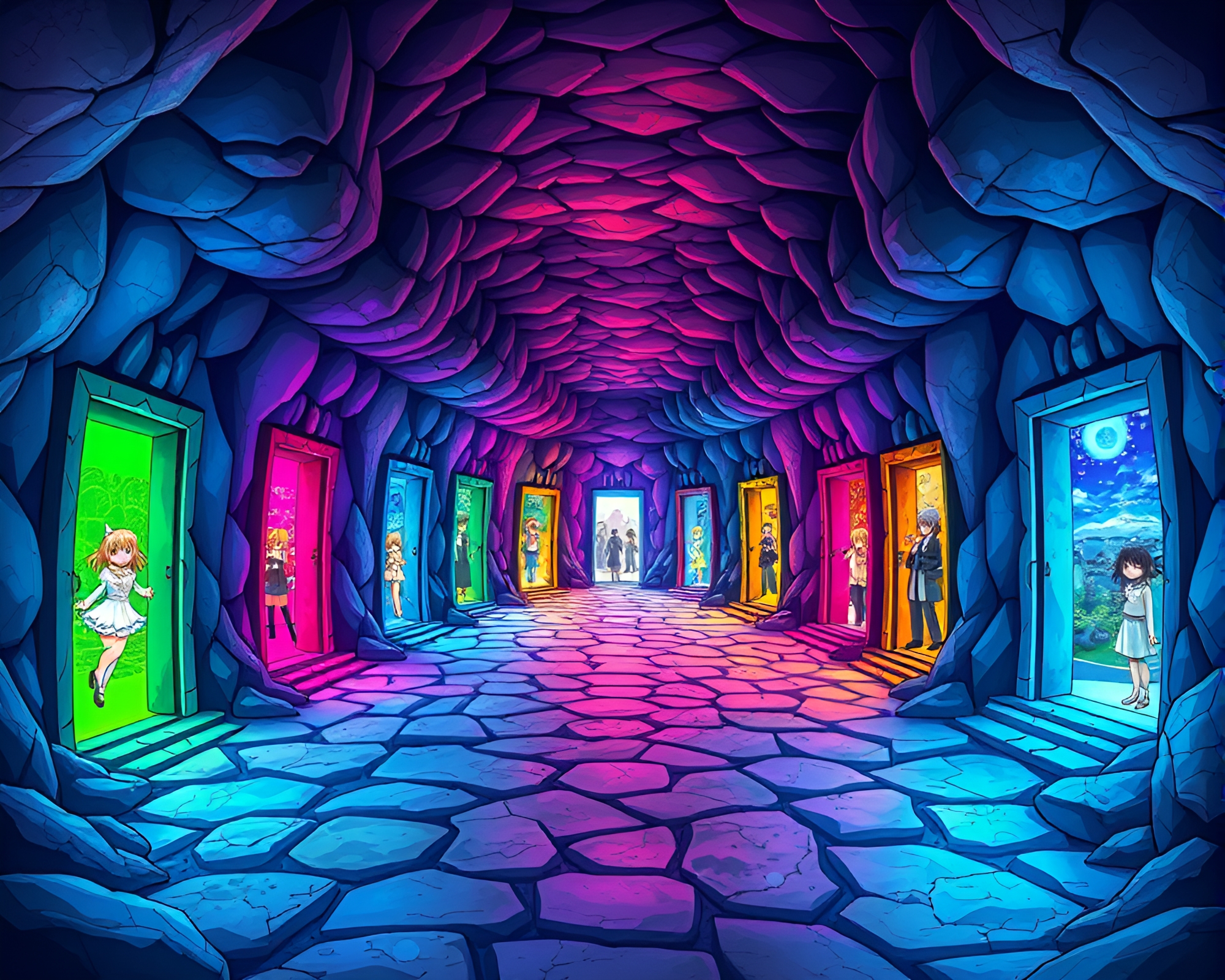 Anime Door Labyrinth with Vibrant Colors – free AI stock image