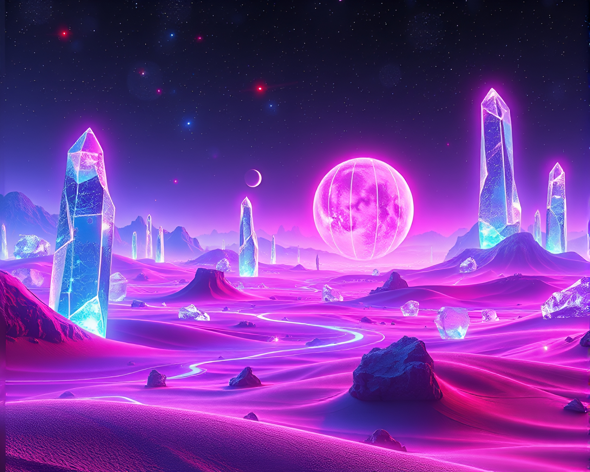 Futuristic Neon Desert with Holographic Landscapes – free AI stock image