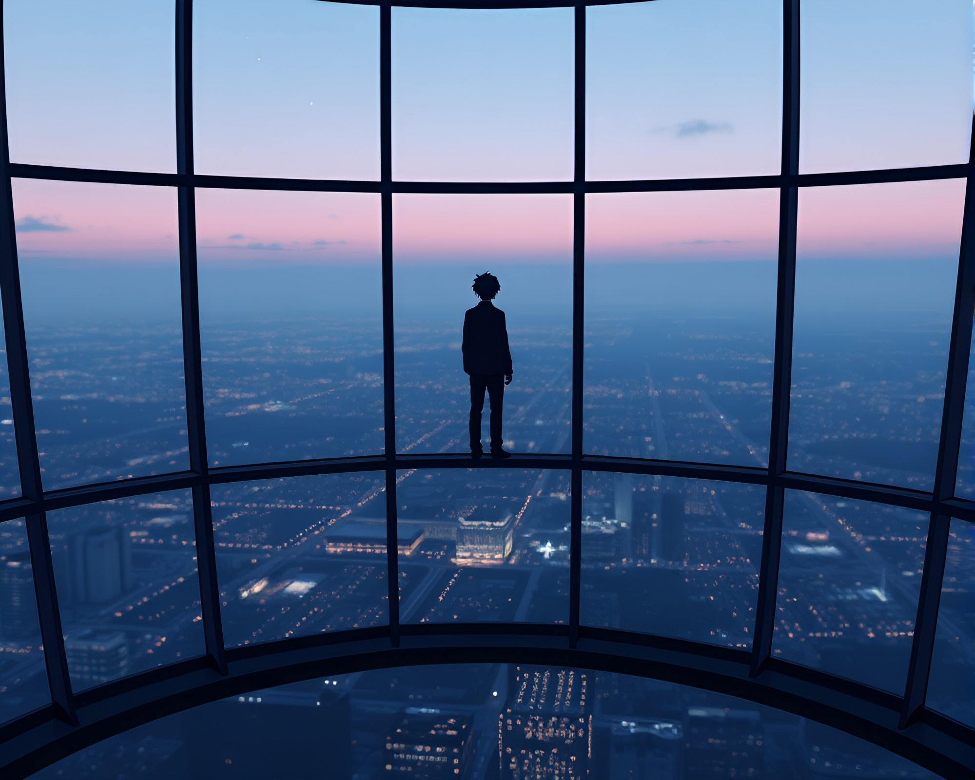Lonely Anime Character in Glass Observatory – free AI stock image