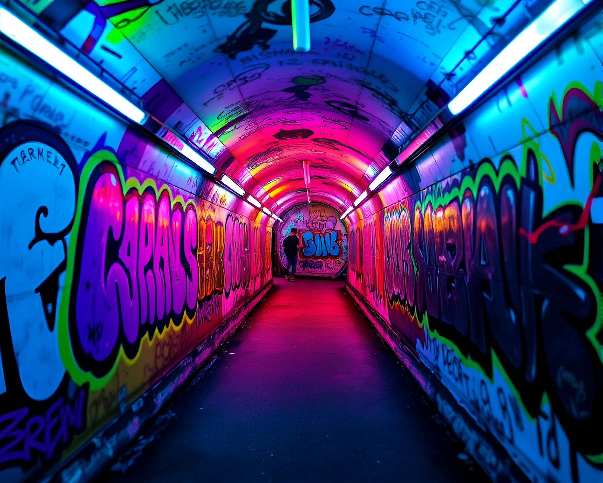 Vibrant Neon Graffiti Tunnel Atmosphere – free AI stock image