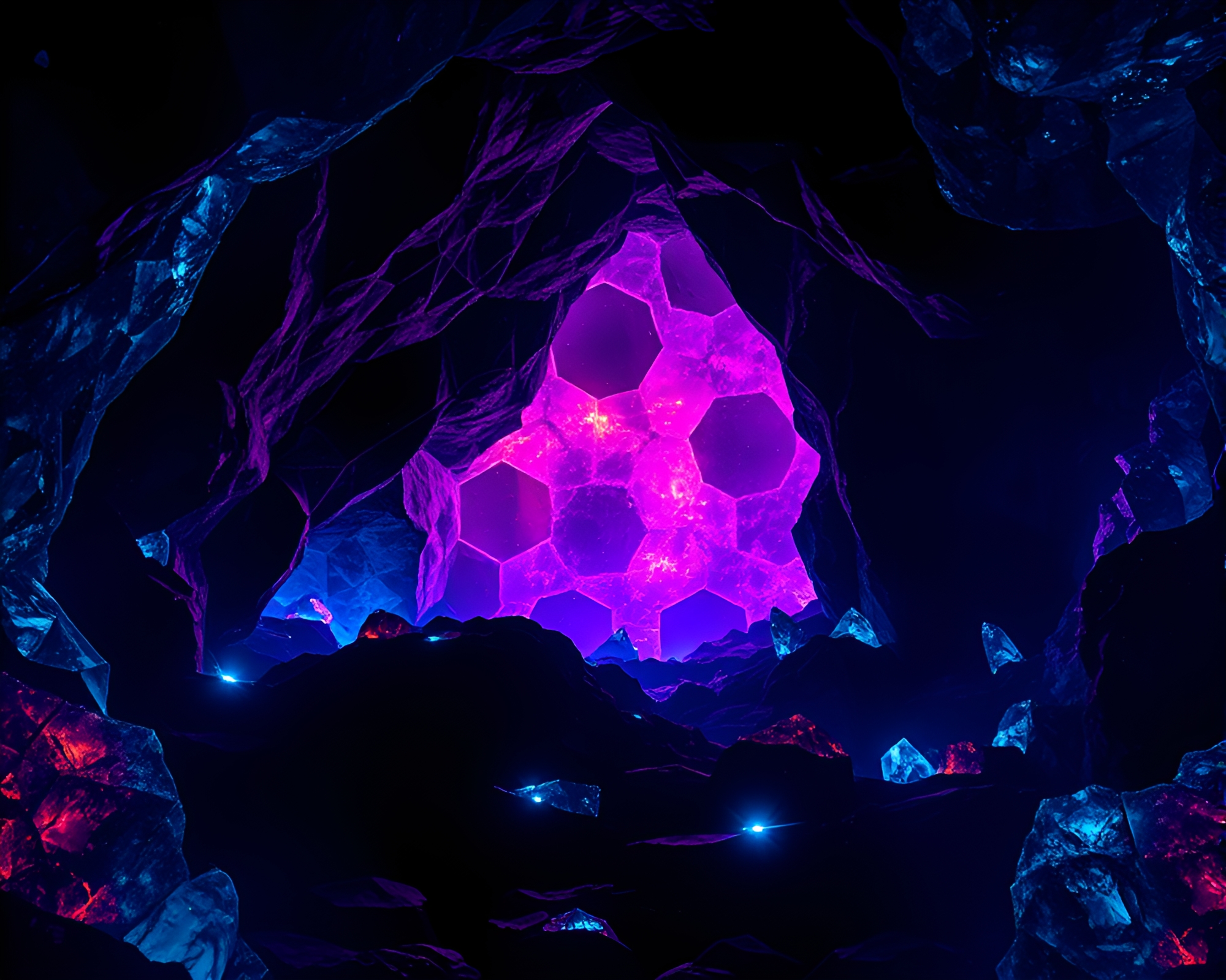 Vibrant Graphic Designs Illuminate Crystalline Cavern – free AI stock image