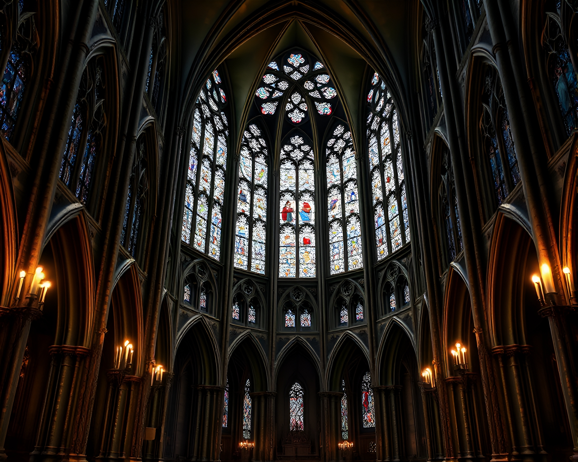 Gothic Cathedral Interior with Stained Glass Windows – free AI stock image