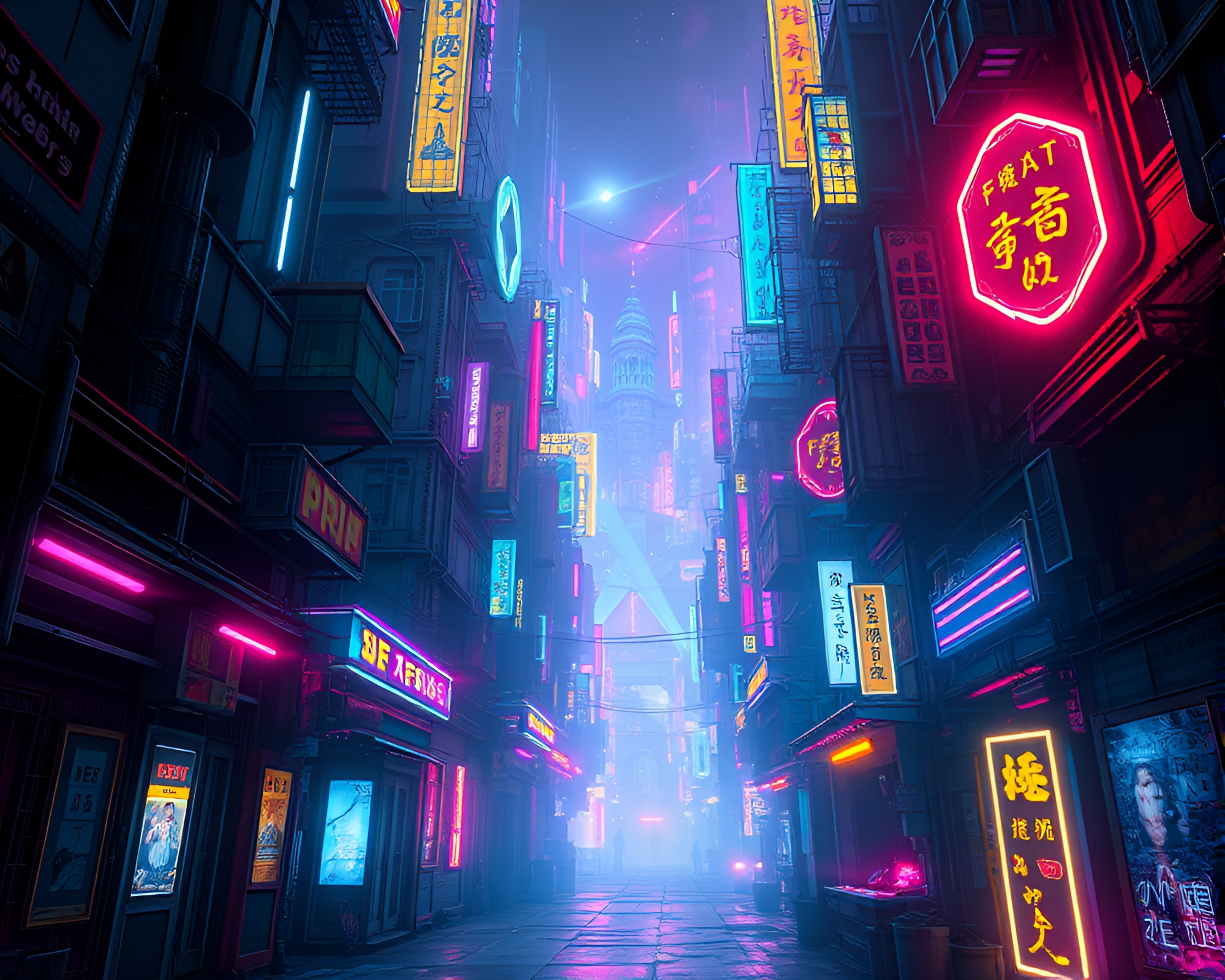 Neon-Fueled Digital Cityscape Illuminates Futuristic Alleyway – free AI stock image
