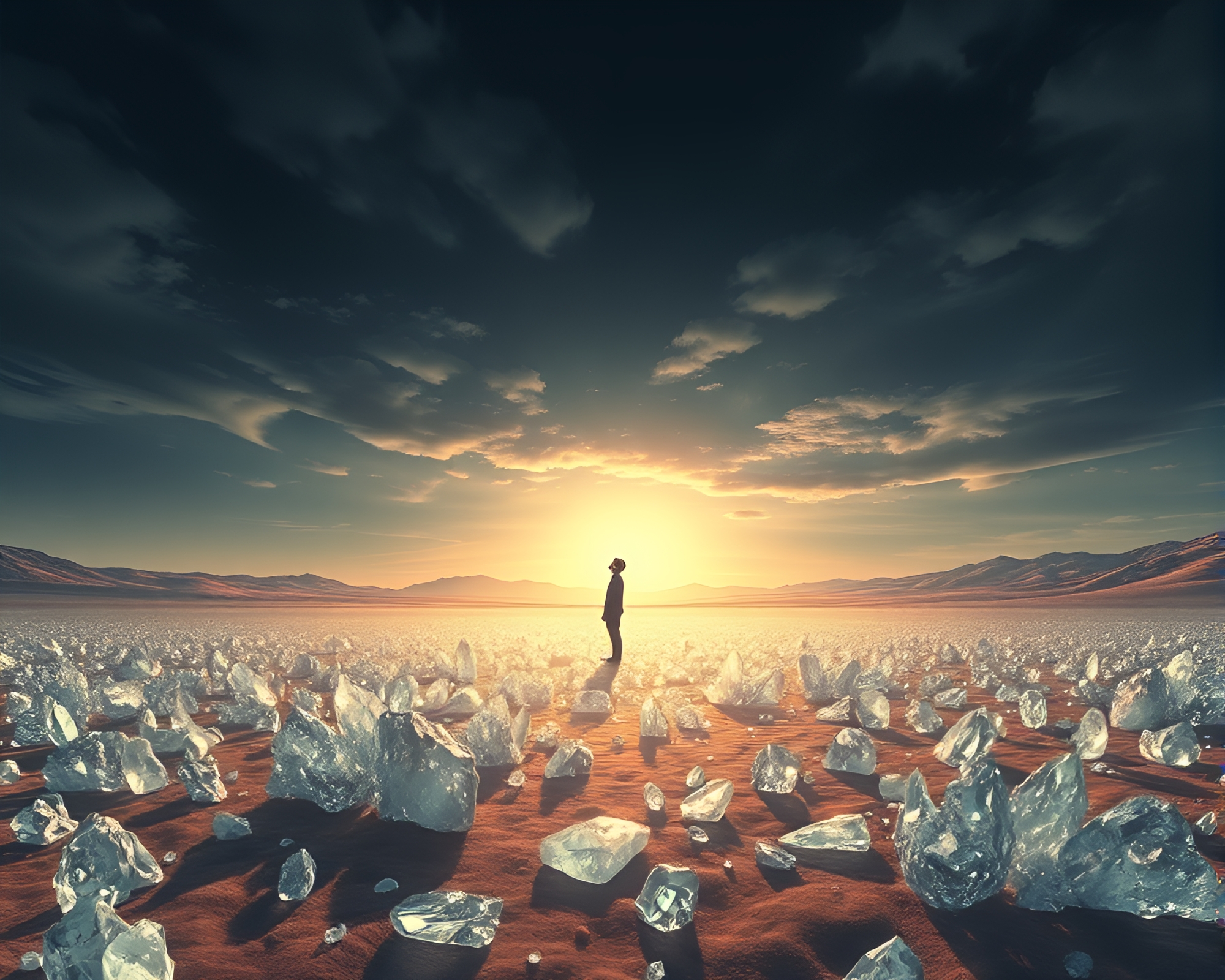 Shimmering Crystal Desert Captures Solitude and Sorrow – free AI stock image
