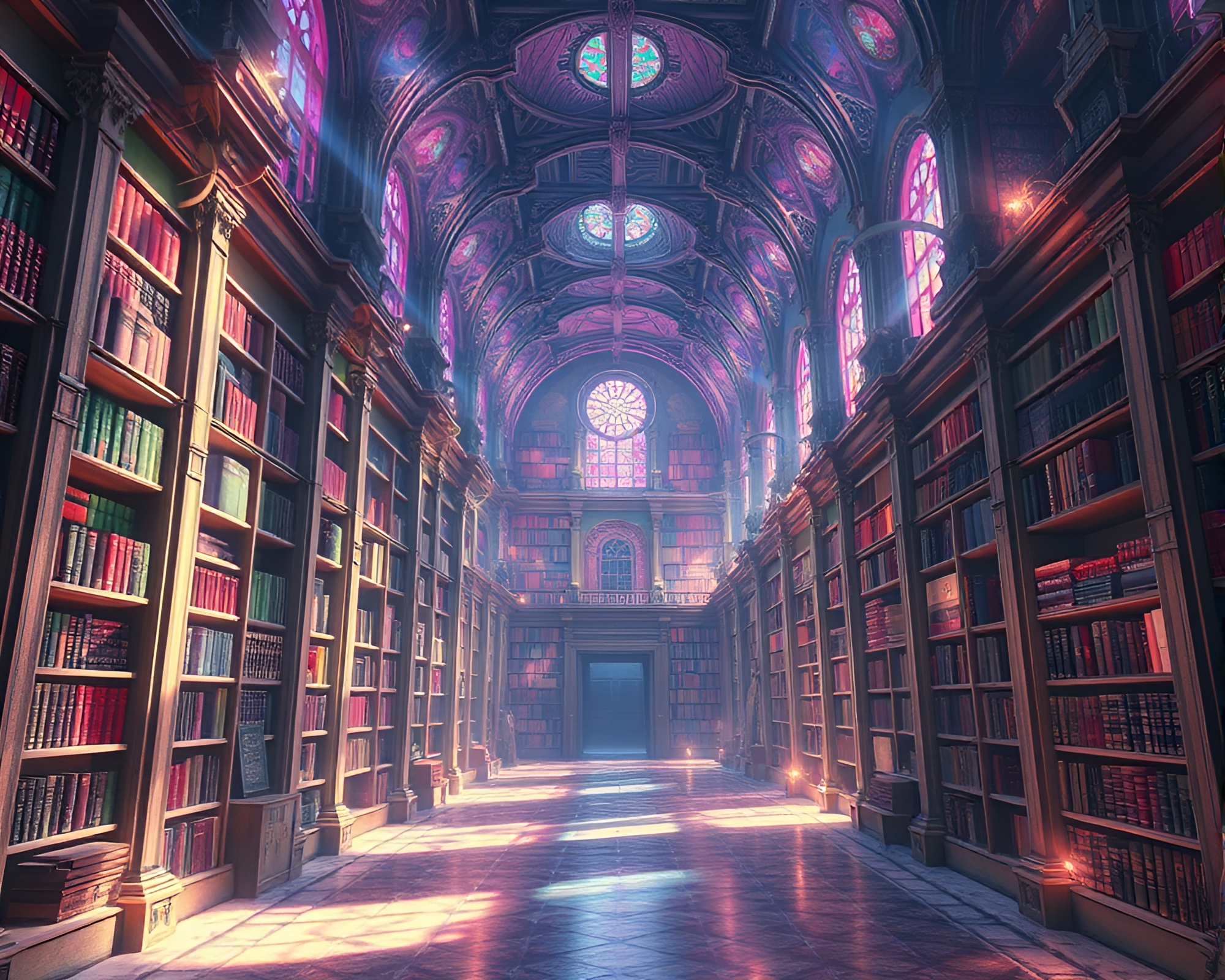 Ethereal Digital Library: Transport to Otherworldly Realms – free AI stock image