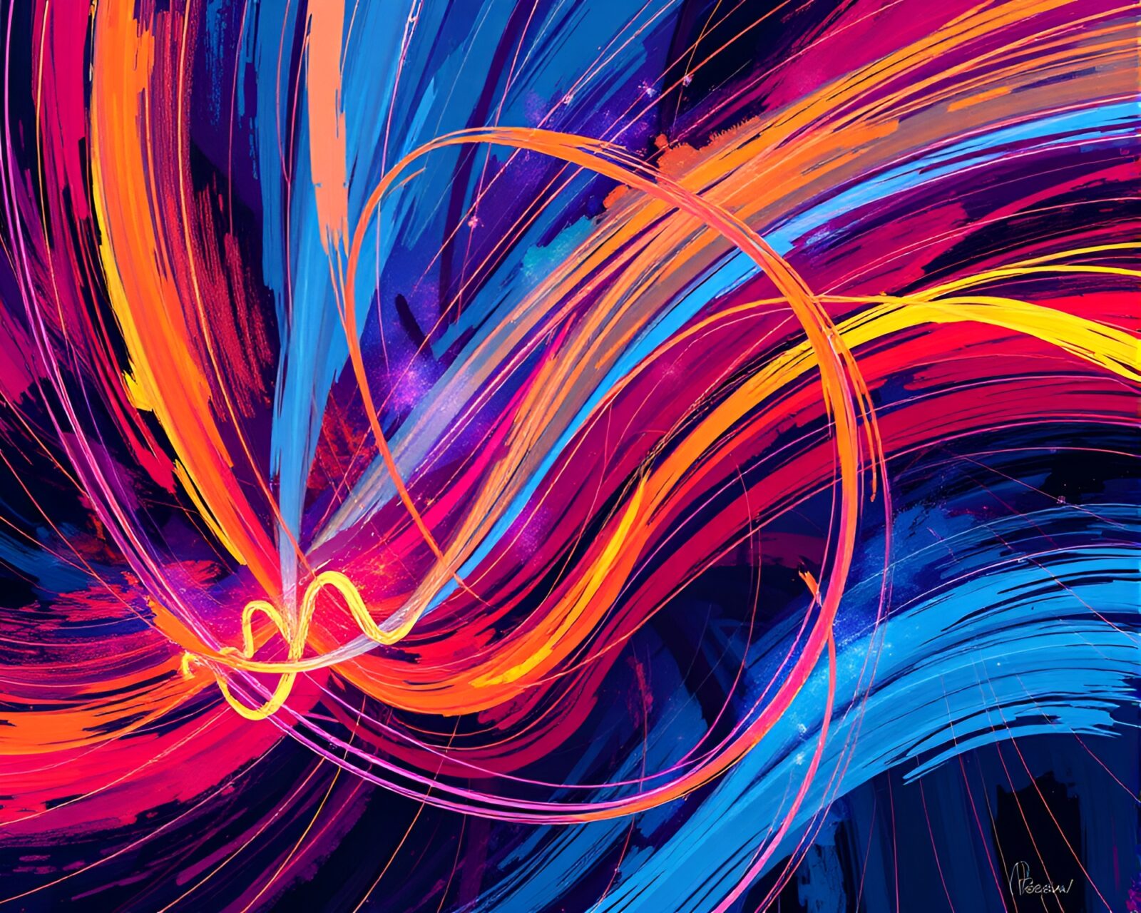 Vibrant swirling magnetic field lines with edgy brush strokes
