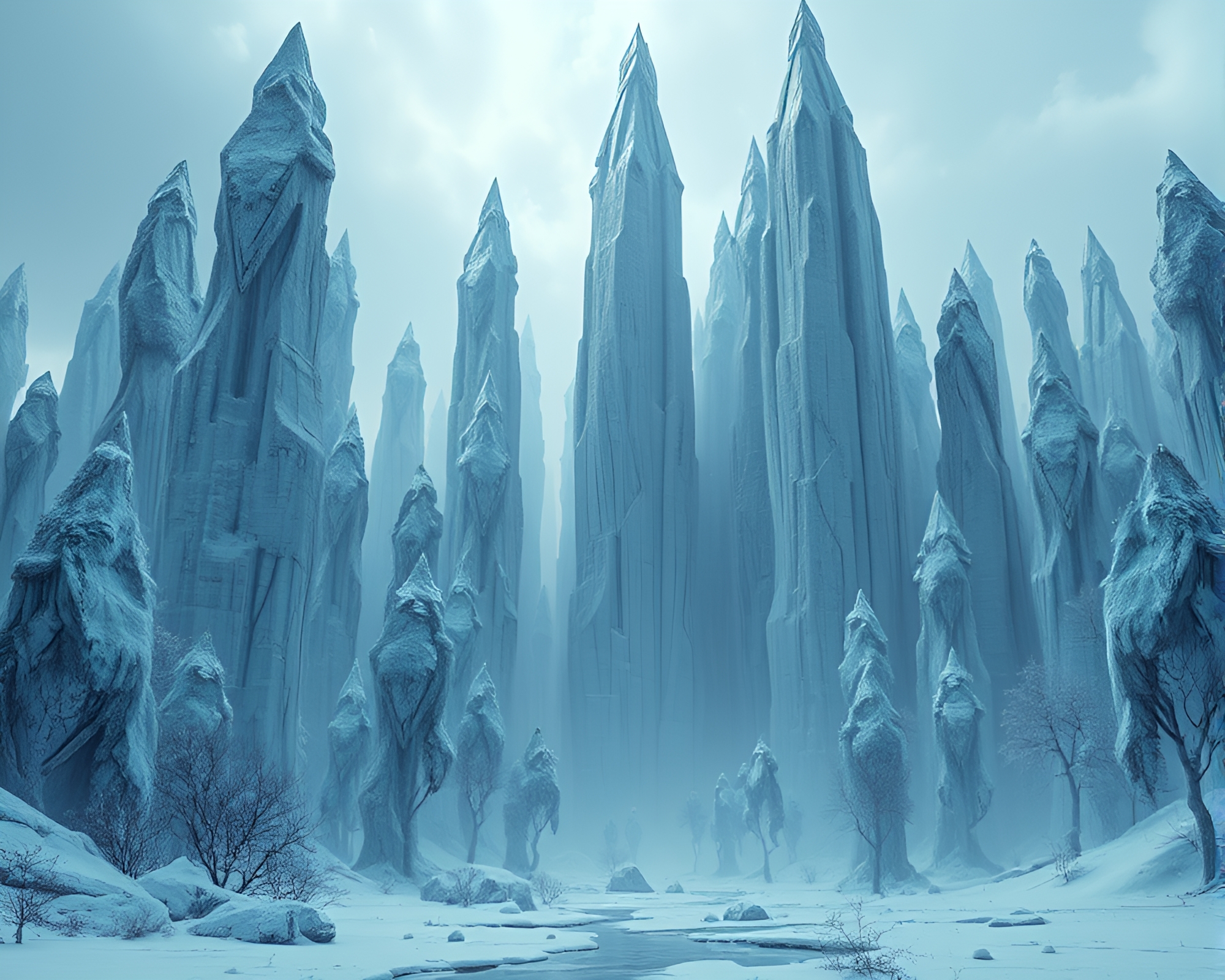 Silicon Crystal Forest in Dystopian Digital Matte Painting – free AI stock image