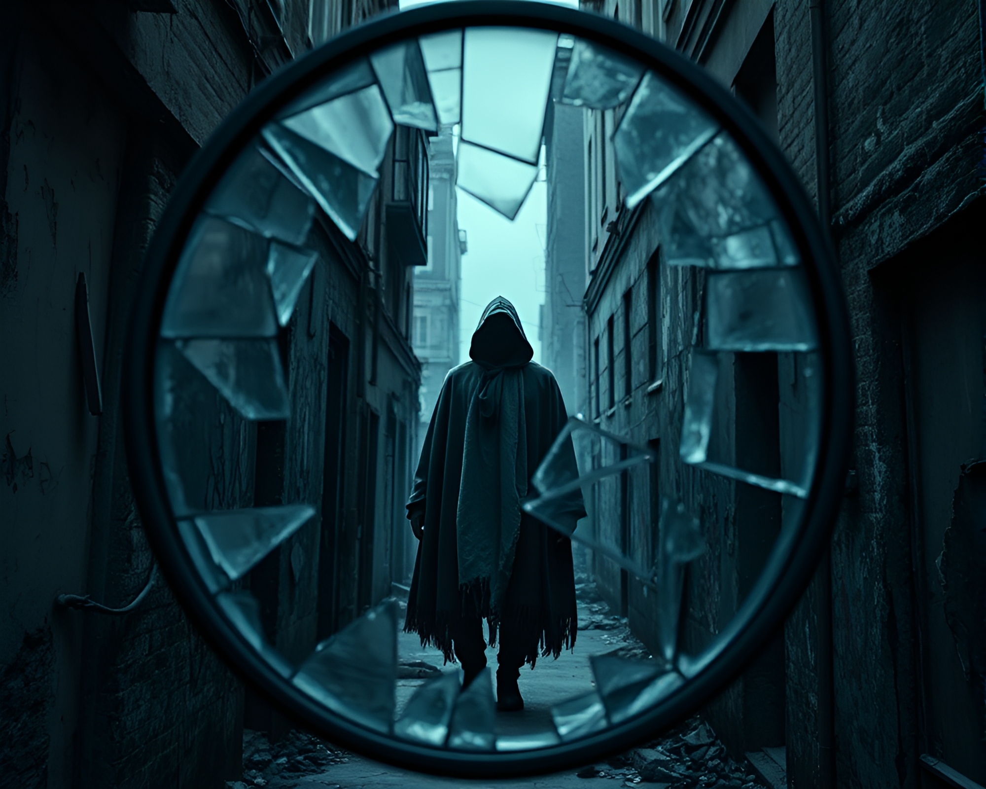 Shattered Mirror: Dystopian Reflections in Urban Decay – free AI stock image