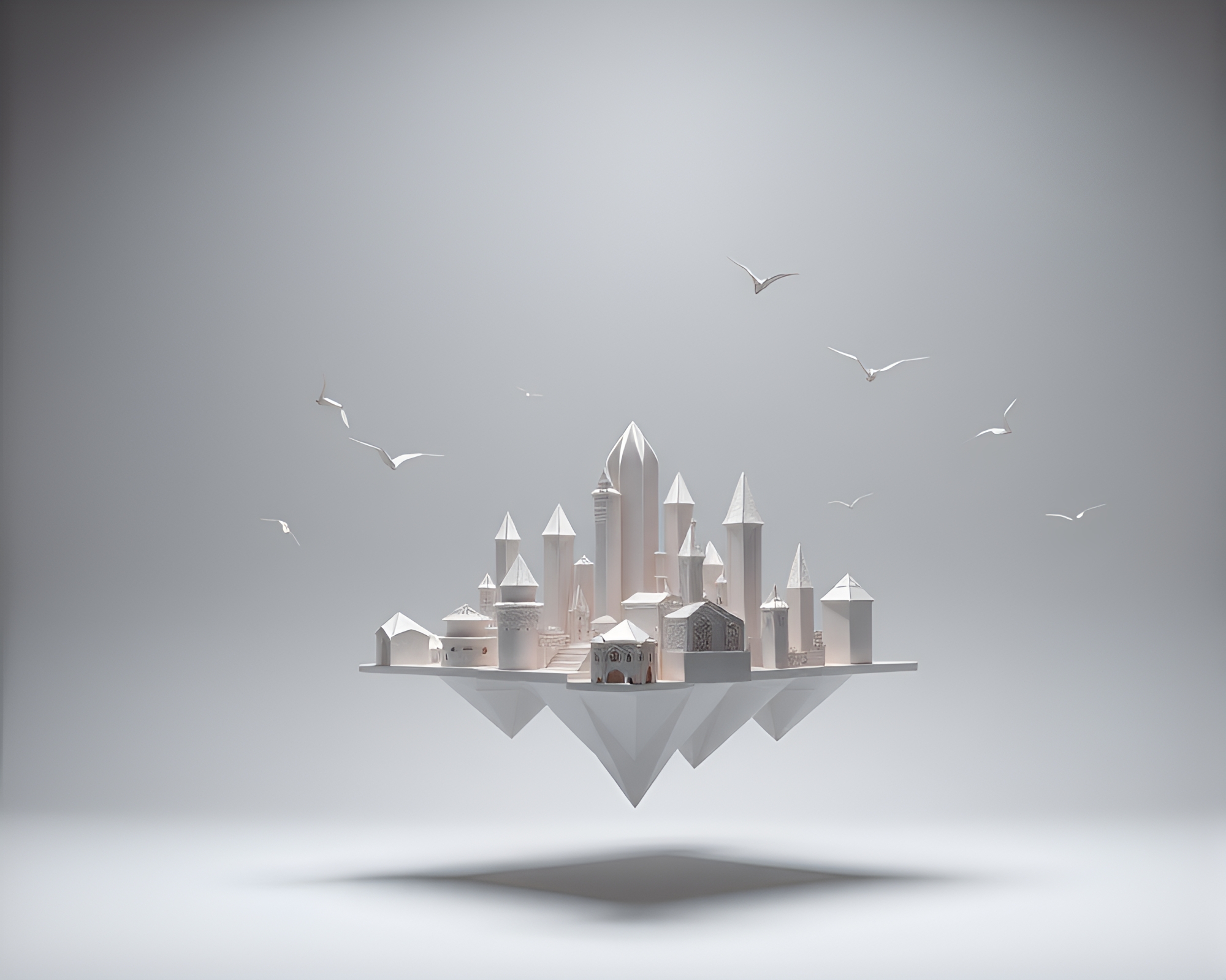 Surreal Origami City Soars Through Ethereal Skies – free AI stock image