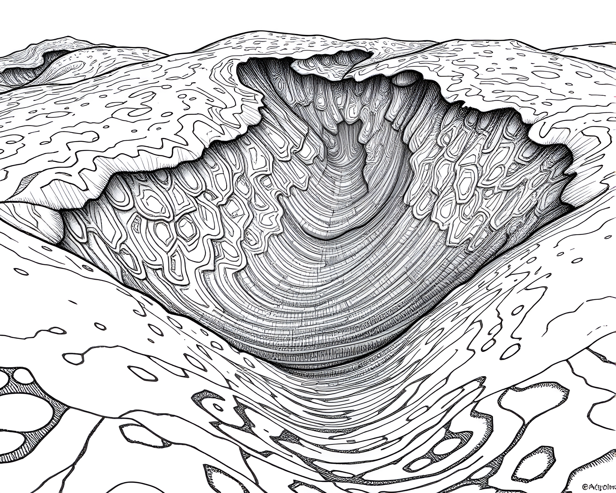 Detailed Line Drawing of Intricate Coral Sand Dunes – free AI stock image