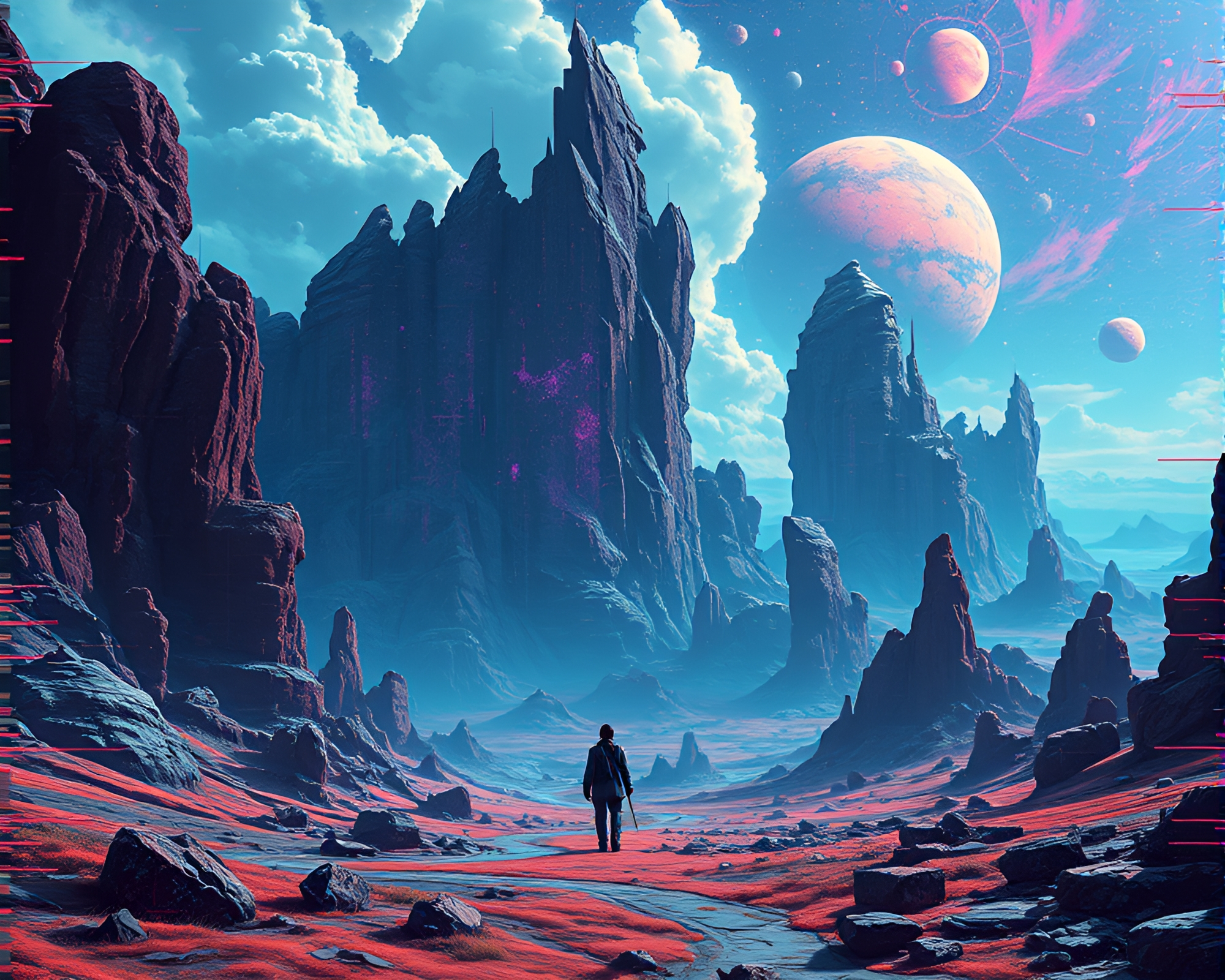 Surreal Glitch Realm: Digital Matte Painting Masterpiece – free AI stock image