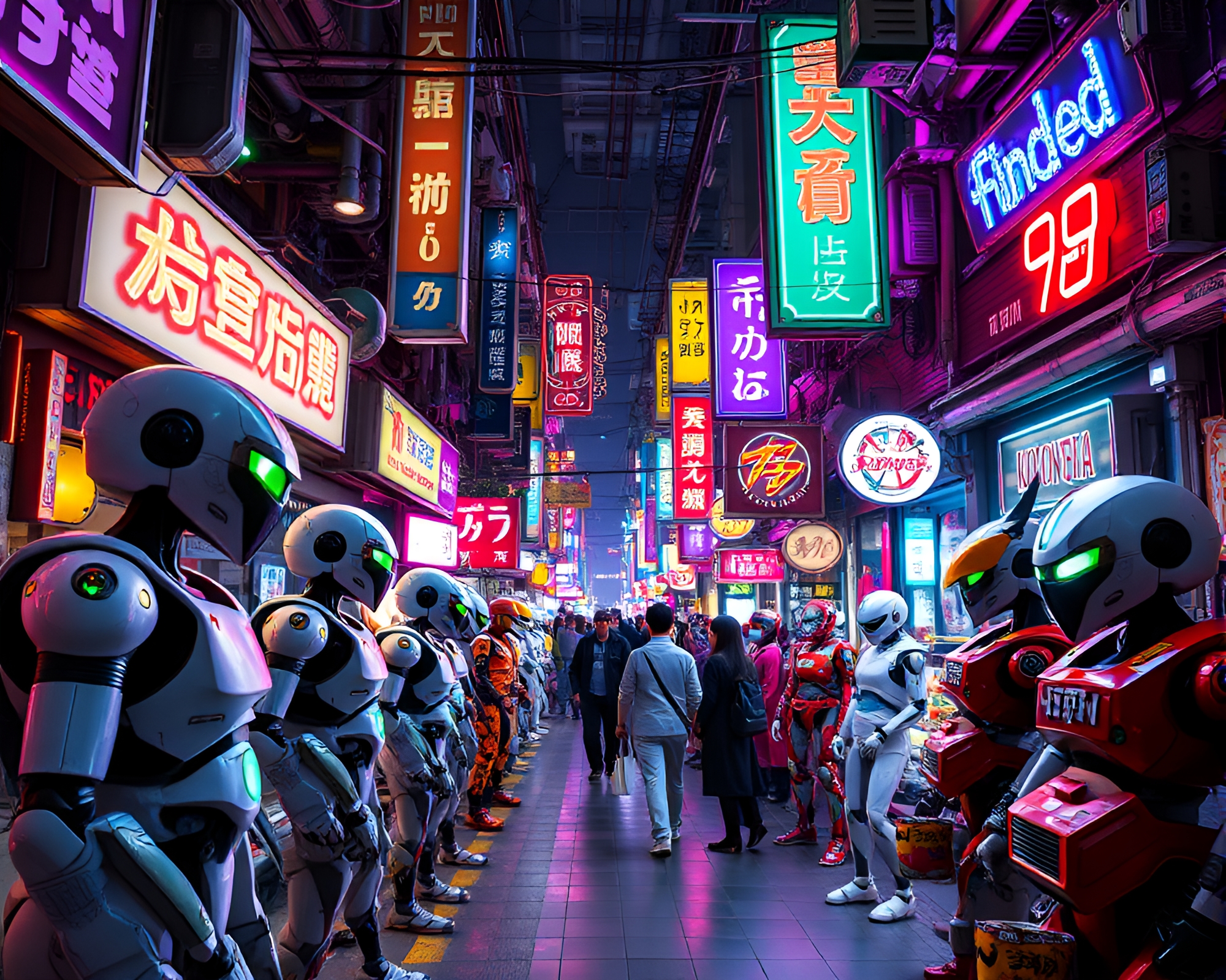 Neon Graffiti Android Market Buzzing with Activity – free AI stock image