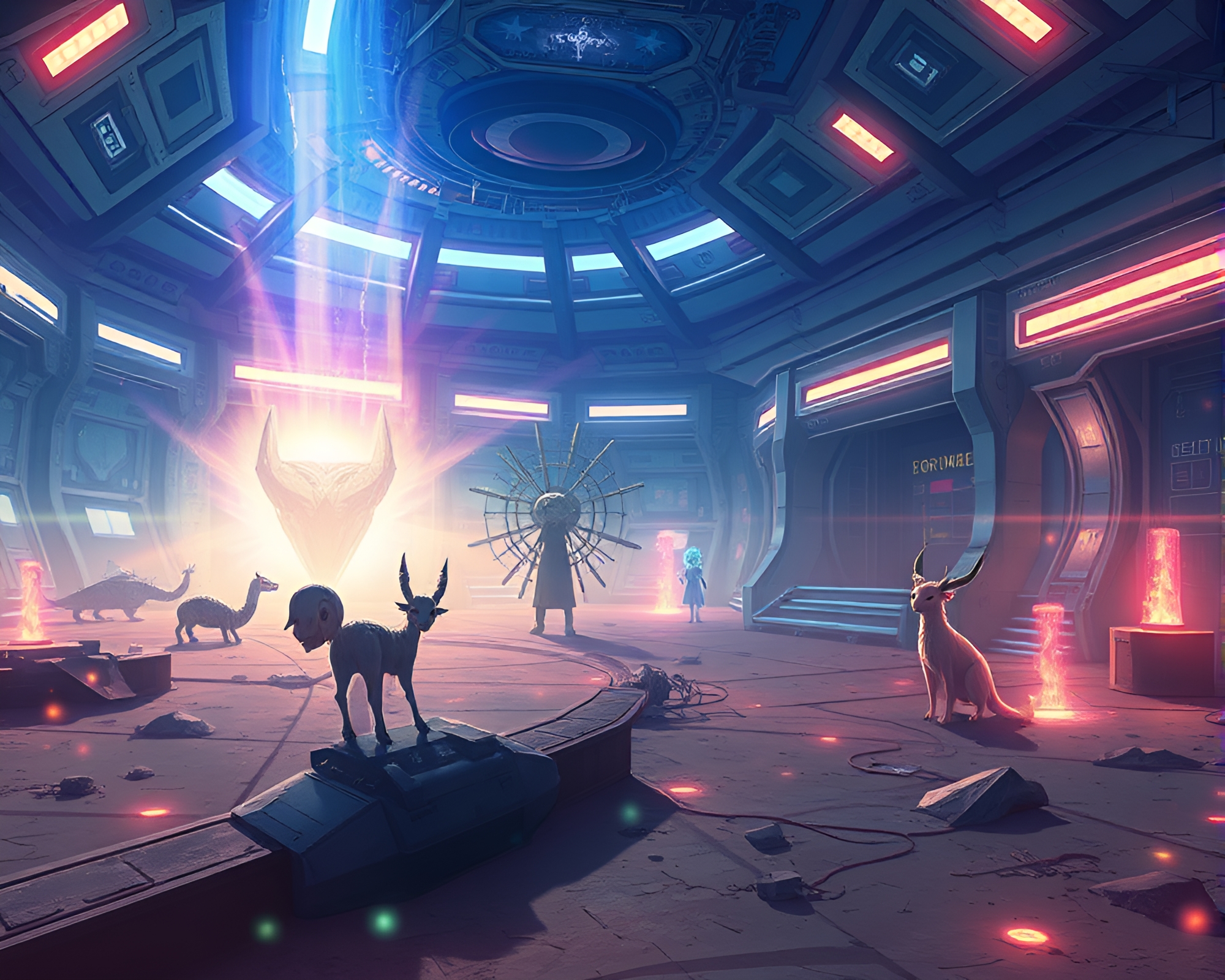 Ethereal Anime Creatures Inhabit Mystical Deserted Space Station – free AI stock image