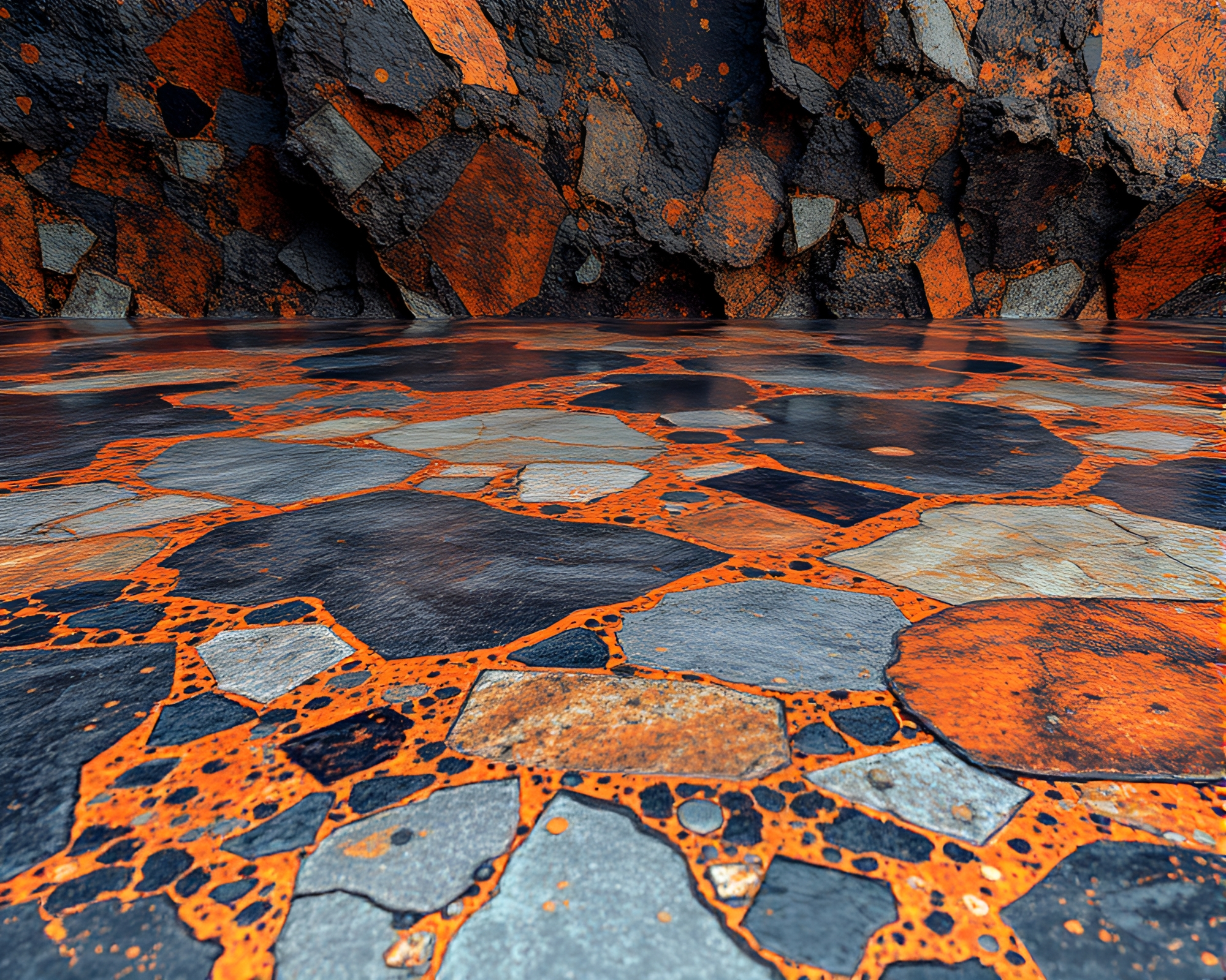 Breathtaking Volcanic Glass Plain with Mesmerizing Mosaic Tiles – free AI stock image