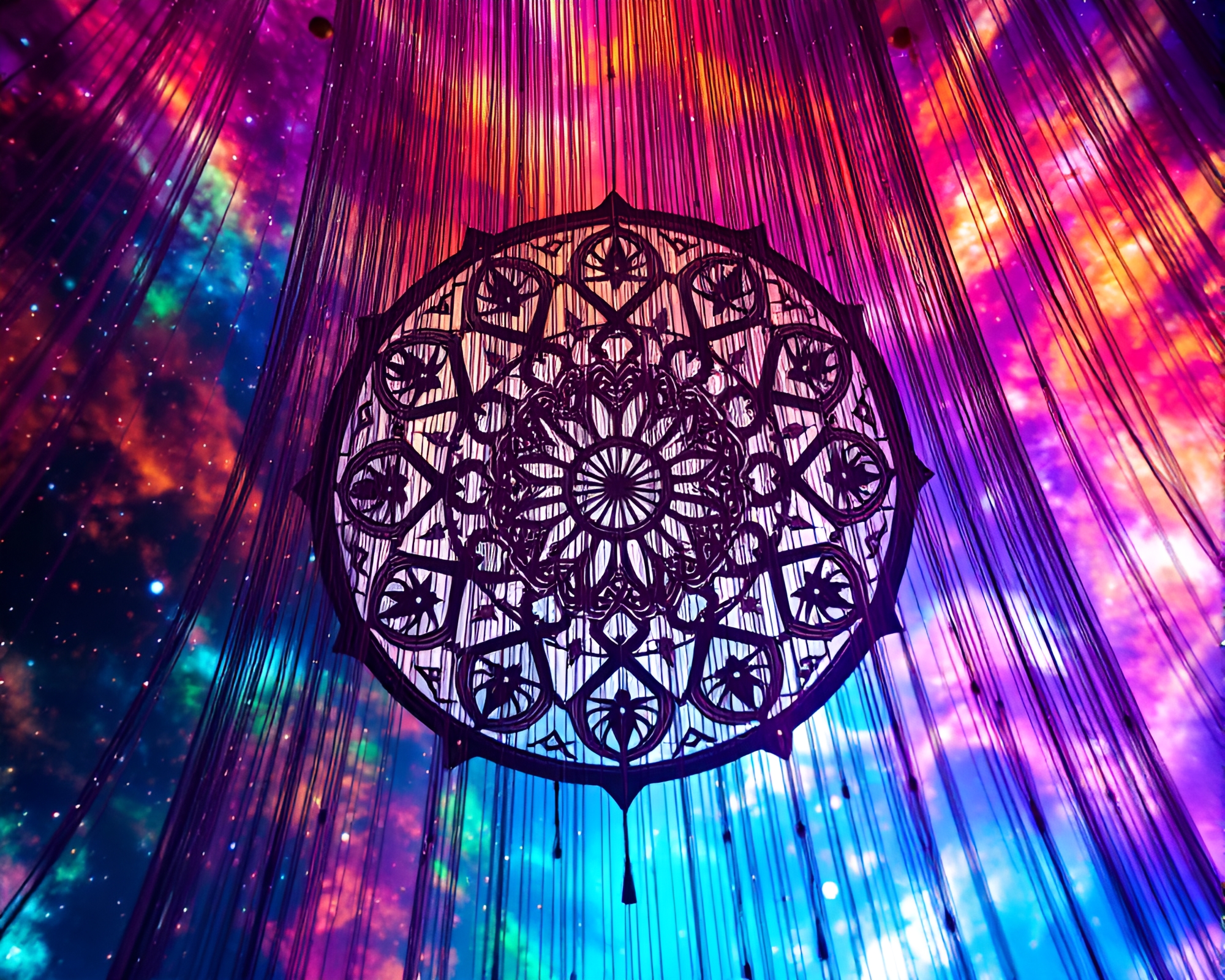 Cosmic String Tapestry: A Stained Glass Window Dream – free AI stock image