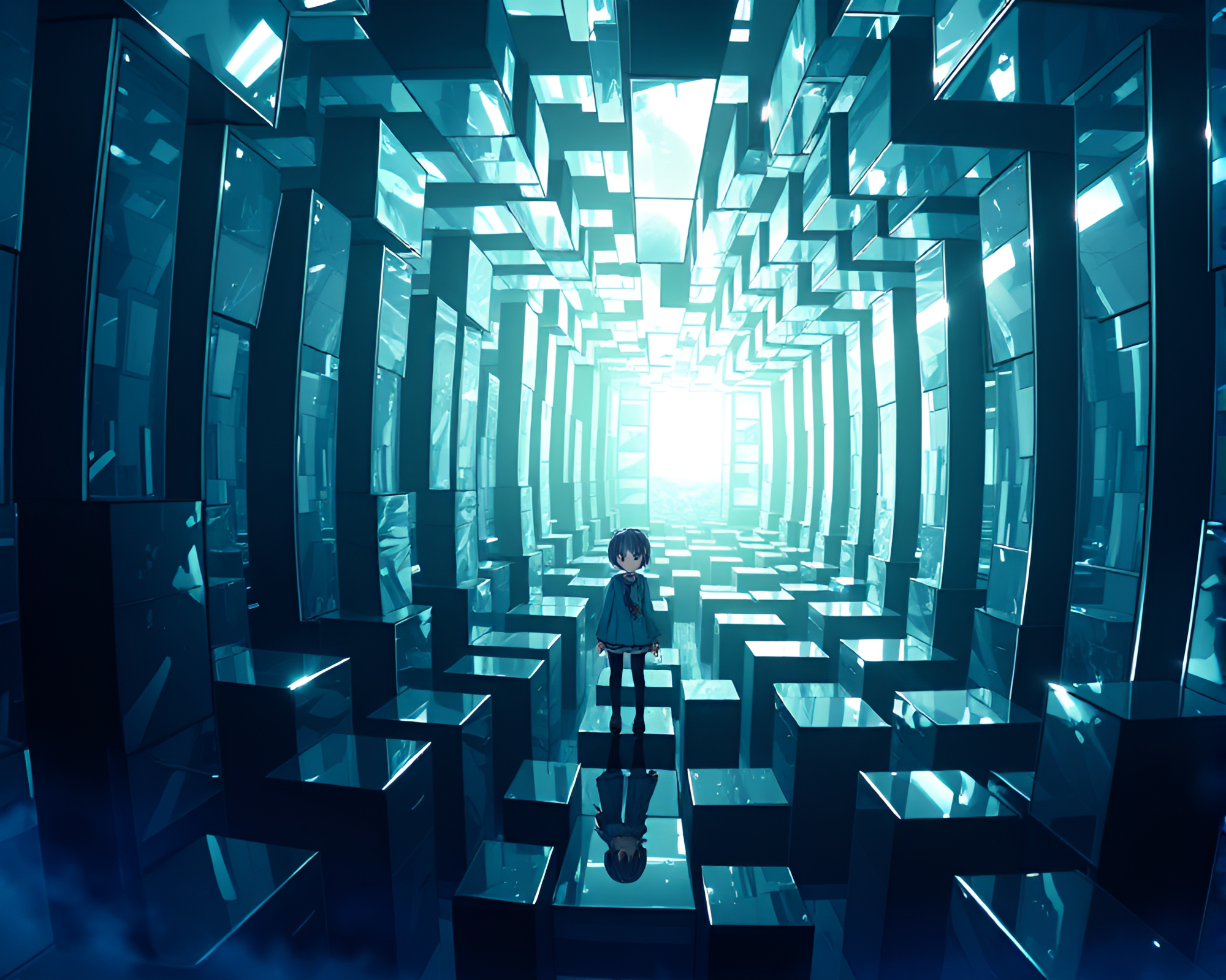 Enchanting Anime Character in Mirror Labyrinth – free AI stock image