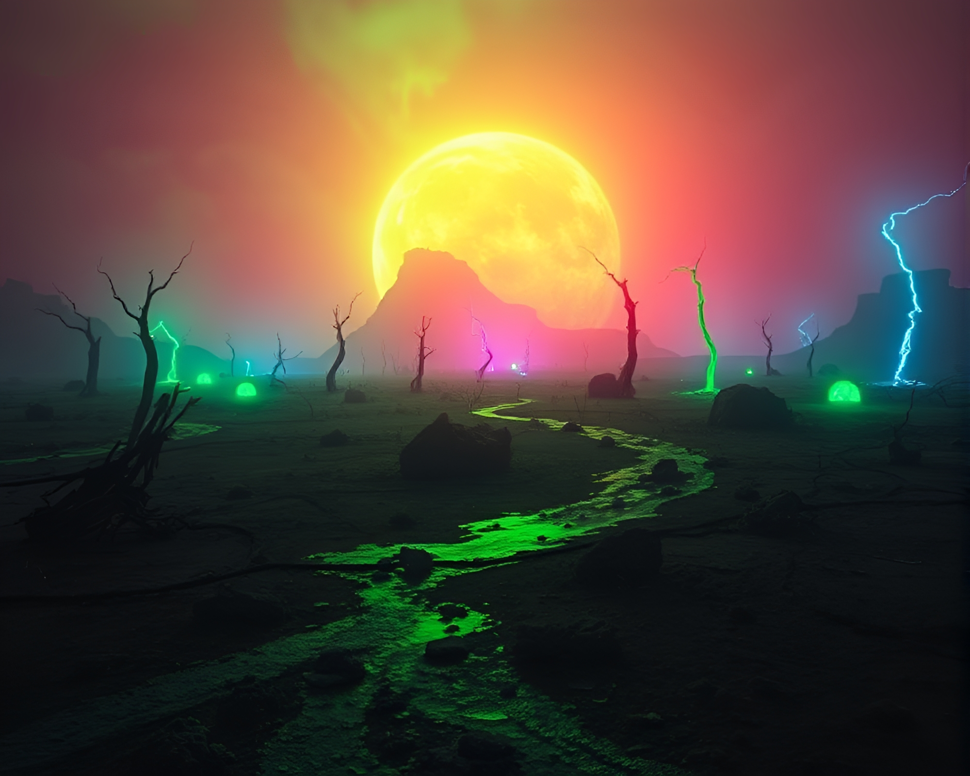 Radiation-Electrified Wasteland Glowing with Neon Hues – free AI stock image