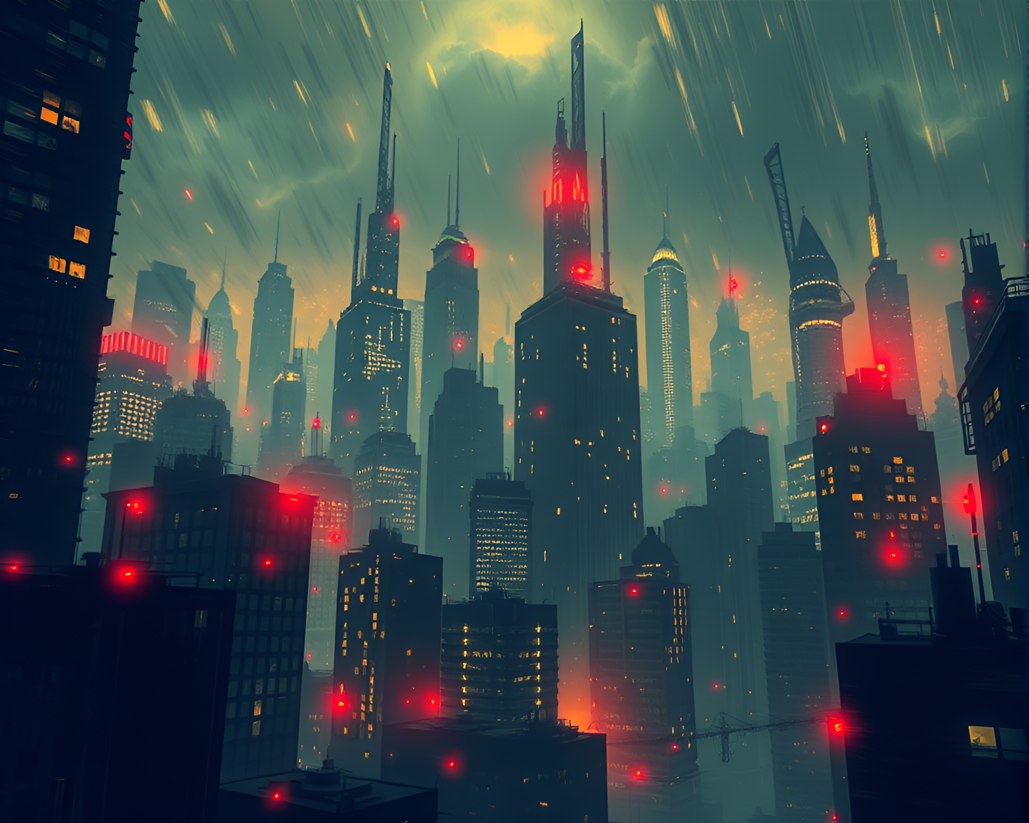 Surreal Cityscape Alive with Glowing Lights – free AI stock image