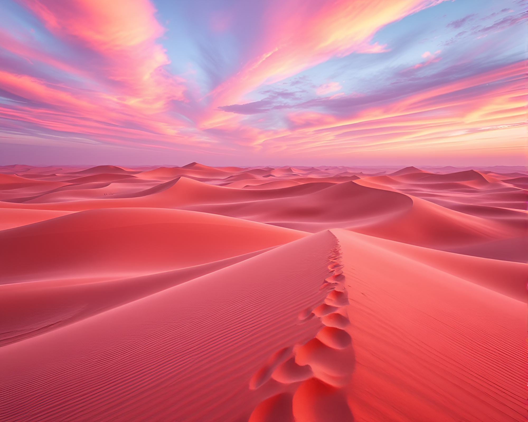 Surreal Coral Dunes and Digital Dream Sky Landscape – free AI stock image