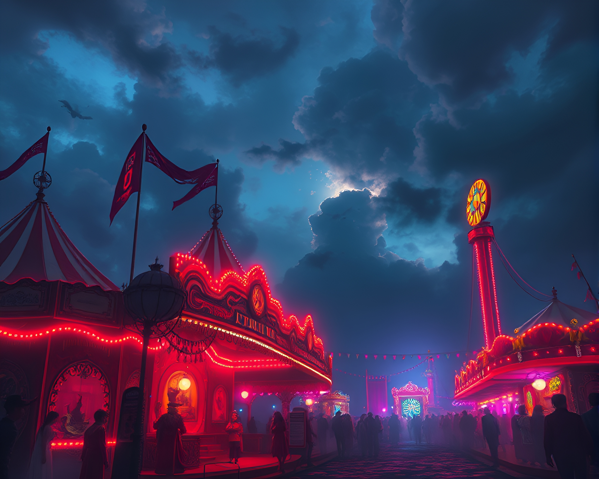 Spectral Carnival Emerges Under Melancholic Sky Digital Artwork – free AI stock image