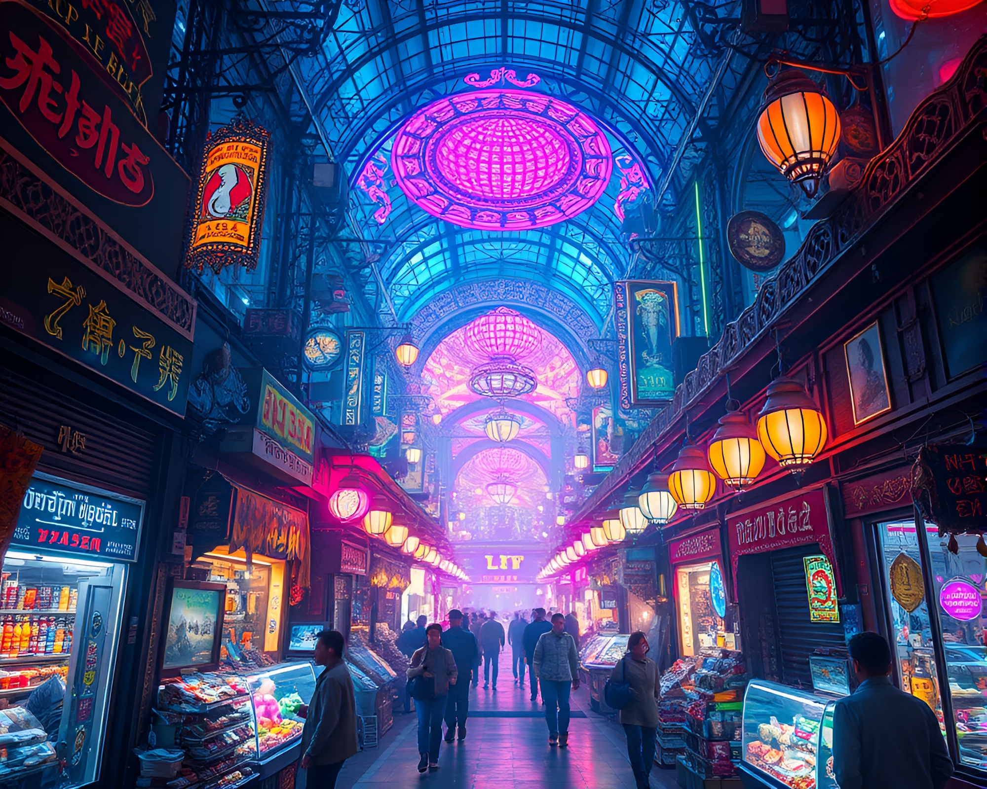 Vibrant Holographic Bazaar: A Photomontage Collage Wonderland – free AI stock image