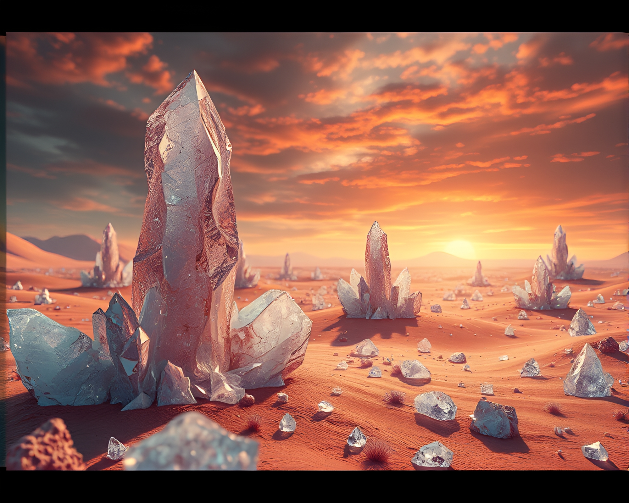 Apocalyptic Crystalline Desert: Surreal 3D Rendering – free AI stock image