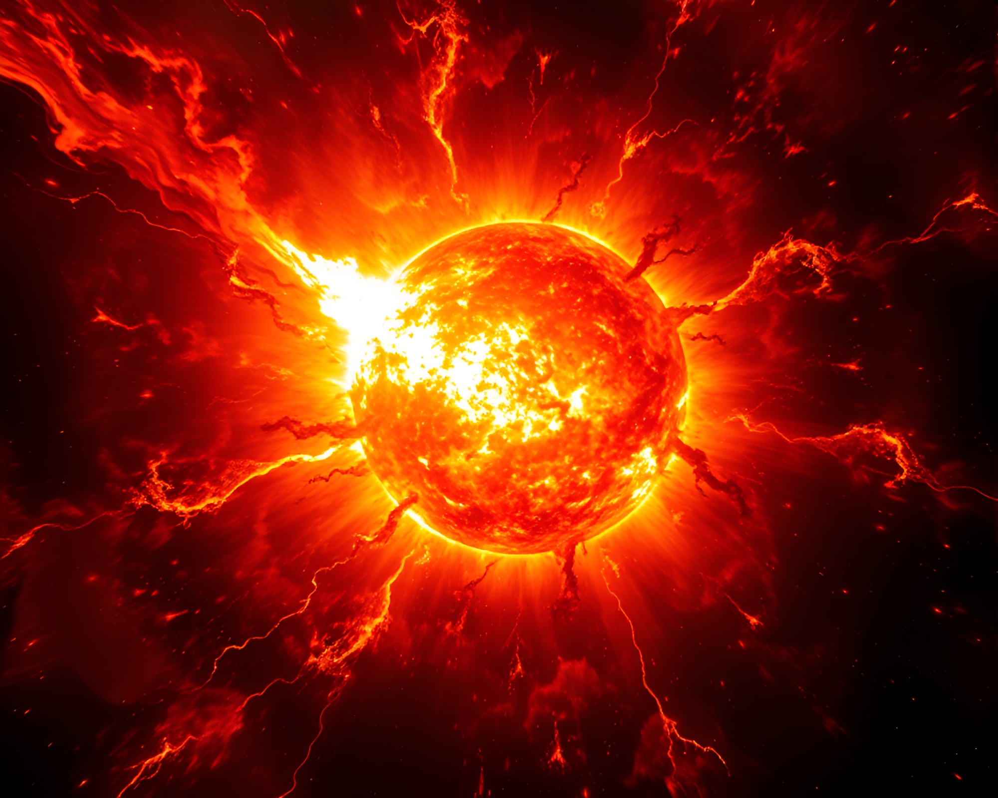 Vibrant Gouache Illustration of Ominous Solar Flare – free AI stock image