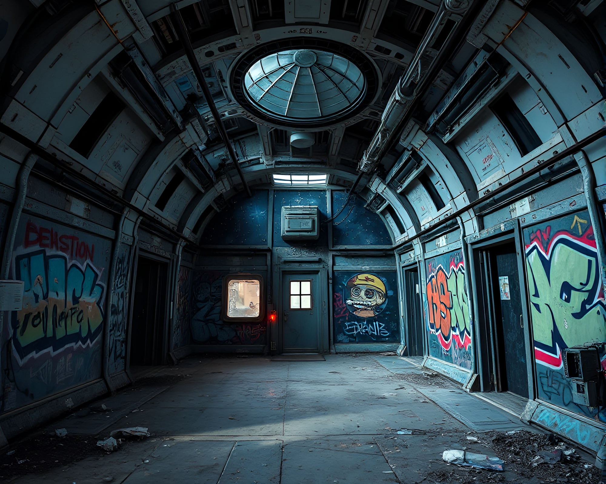 Abandoned Space Station Transformed into Cosmic Graffiti Art Exhibit – free AI stock image