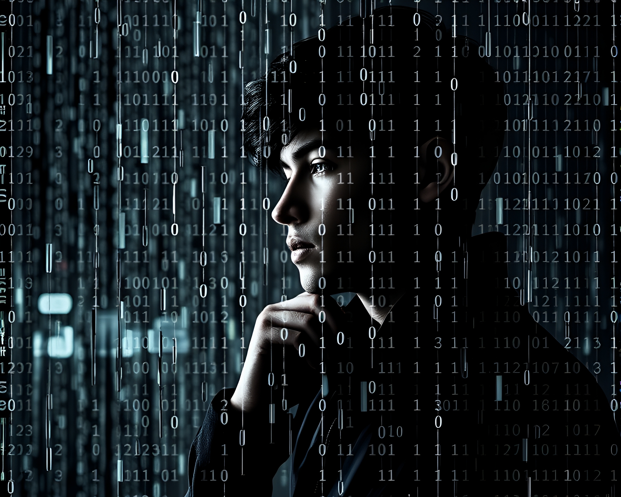 Deep Thoughts on Technology and Fashion: Contemplative Binary Deluge – free AI stock image