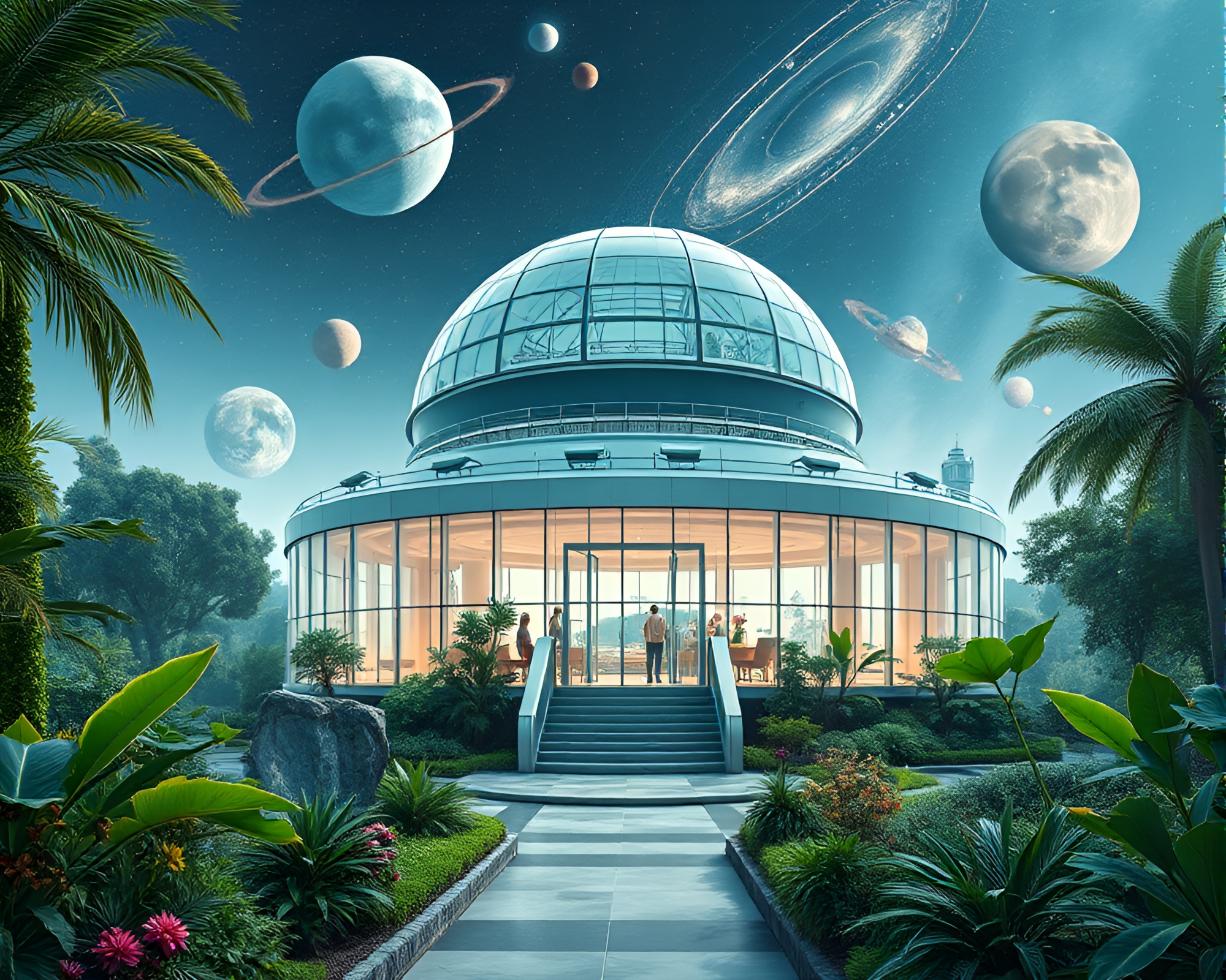Futuristic Glass-Walled Observatory with Botanical Gardens Integration – free AI stock image
