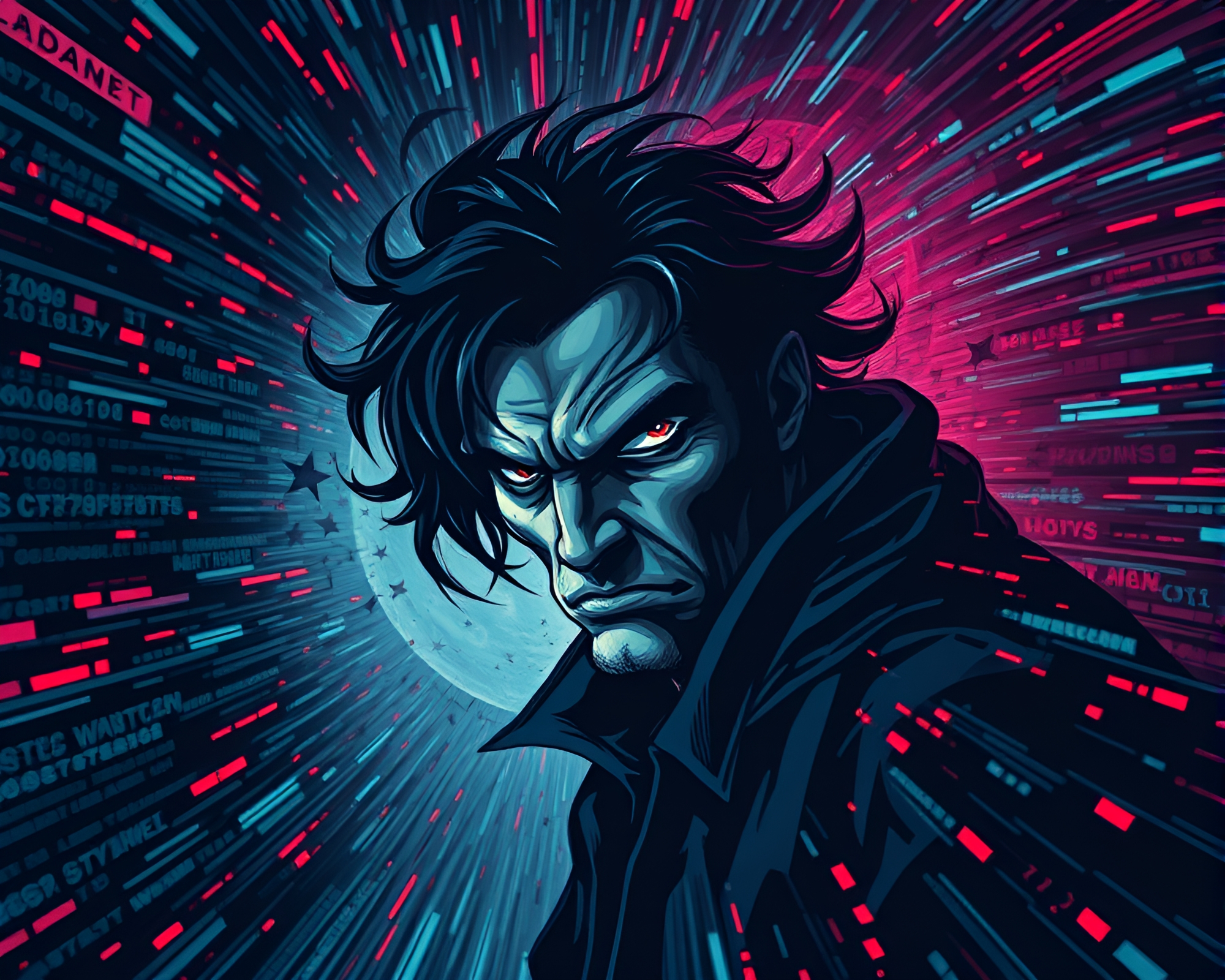 Brooding Pop Art Character Surrounded by Data Stream – free AI stock image