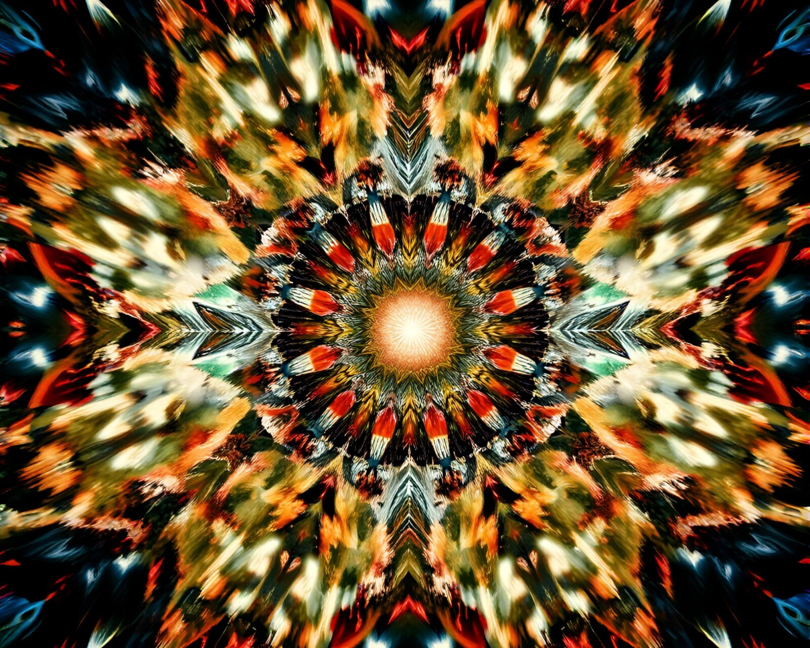 A mesmerizing kaleidoscopic photomontage collage with windswept elements.