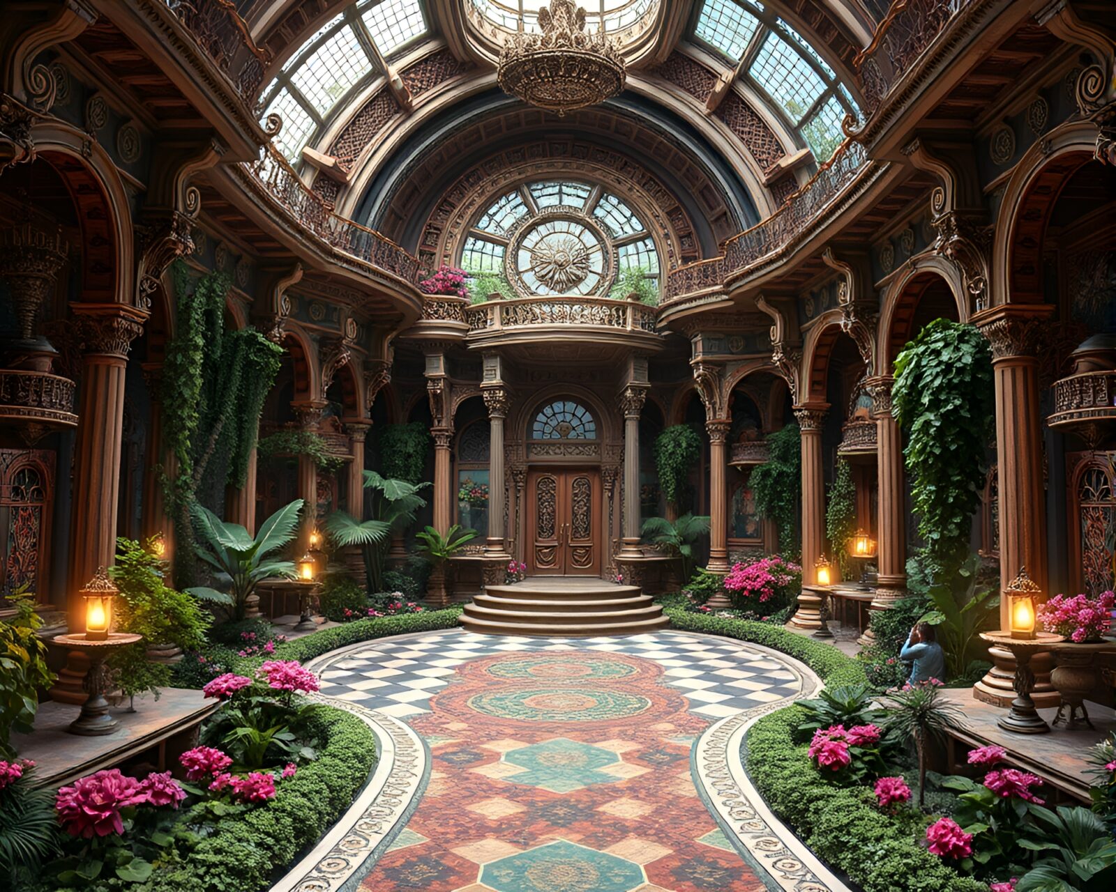 Ethereal landscape of a memory palace bathed in golden light