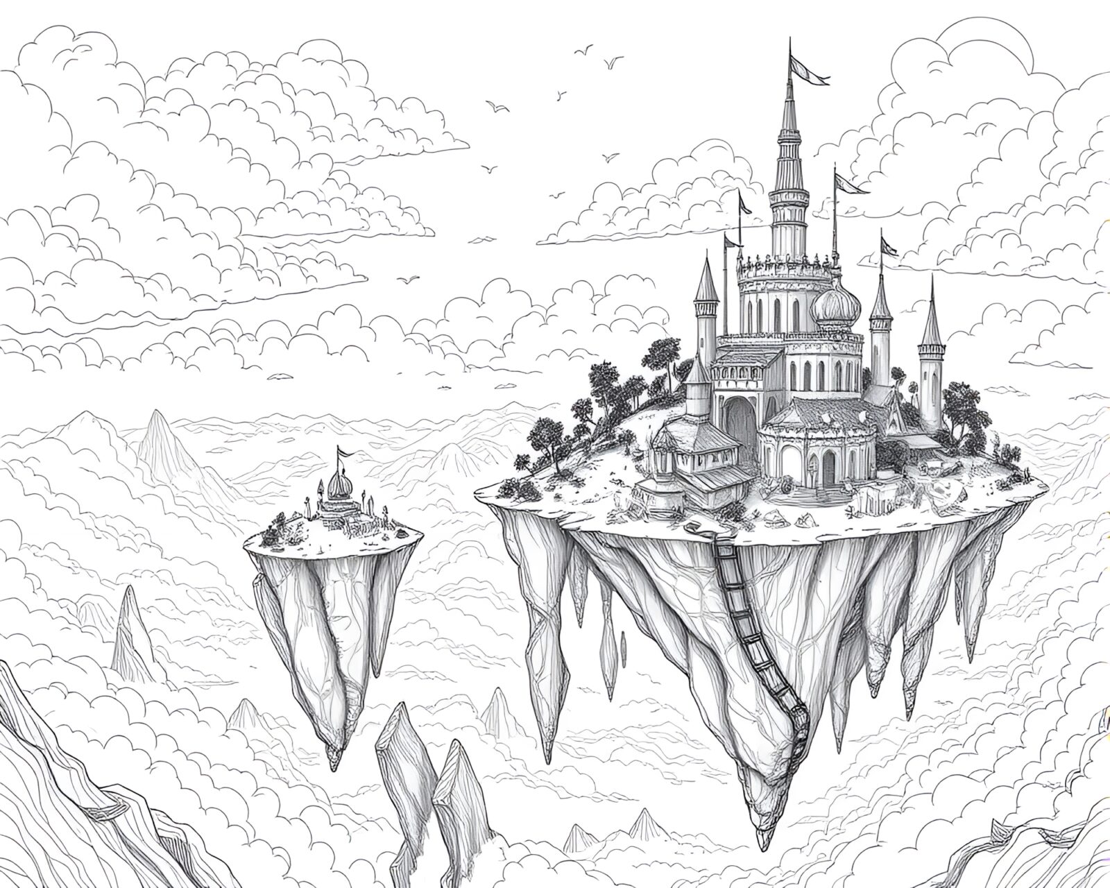 Detailed and mesmerizing dreamlike island archipelago artwork
